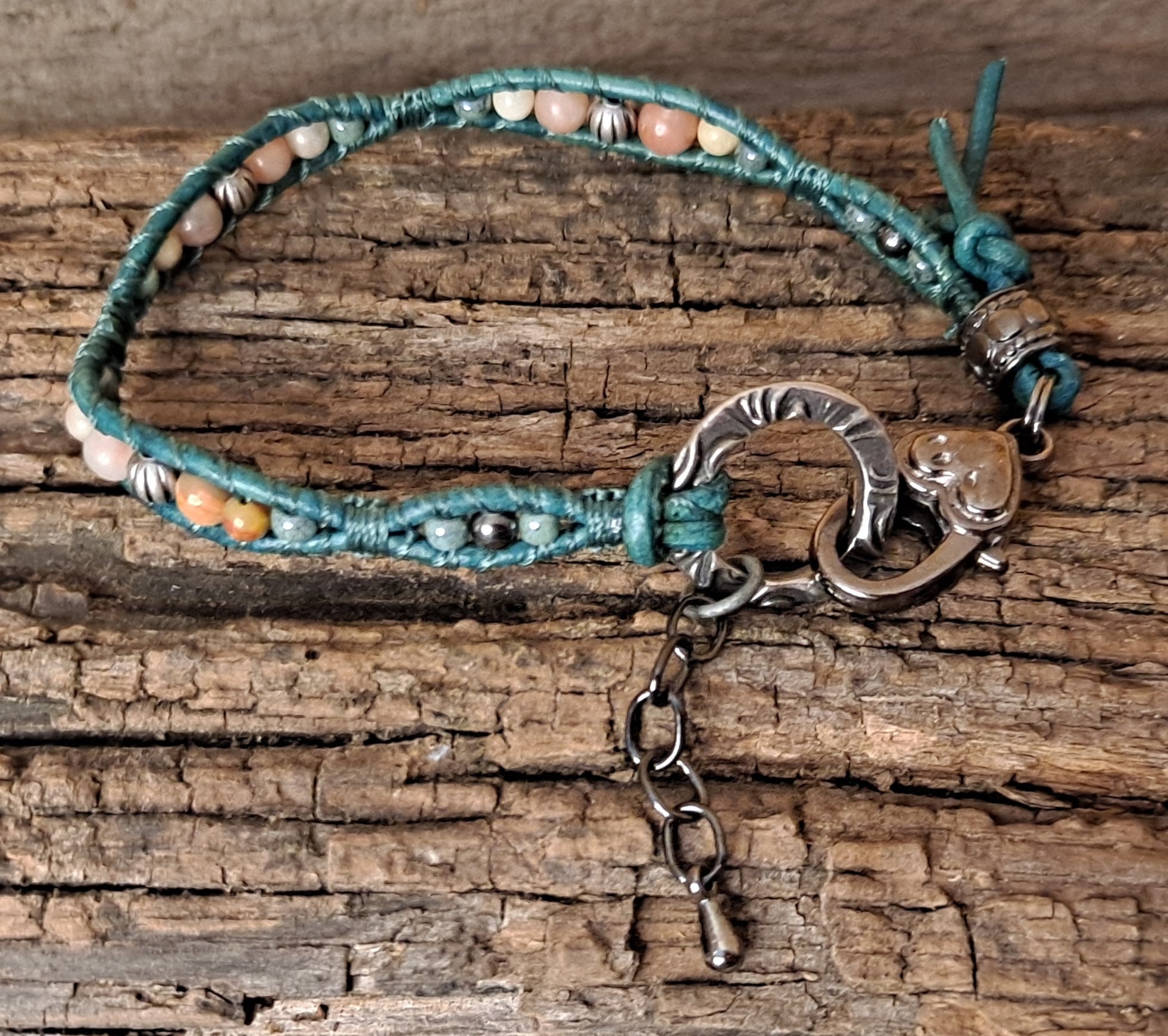 Bracelet Handmade, Single Wrap Leather Bracelet, Jasper Beads (J4)