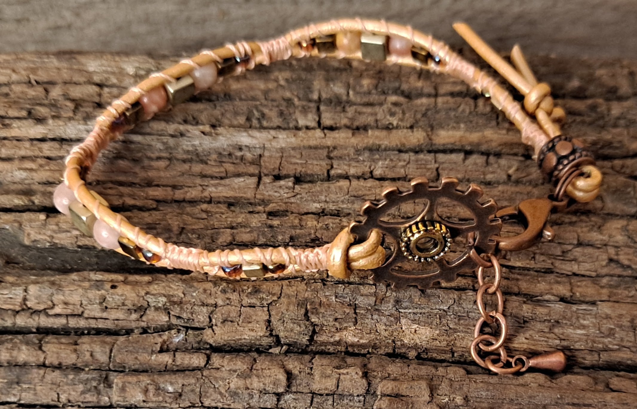 Bracelet Handmade, Single Wrap Leather Bracelet, Jasper Beads (D11)