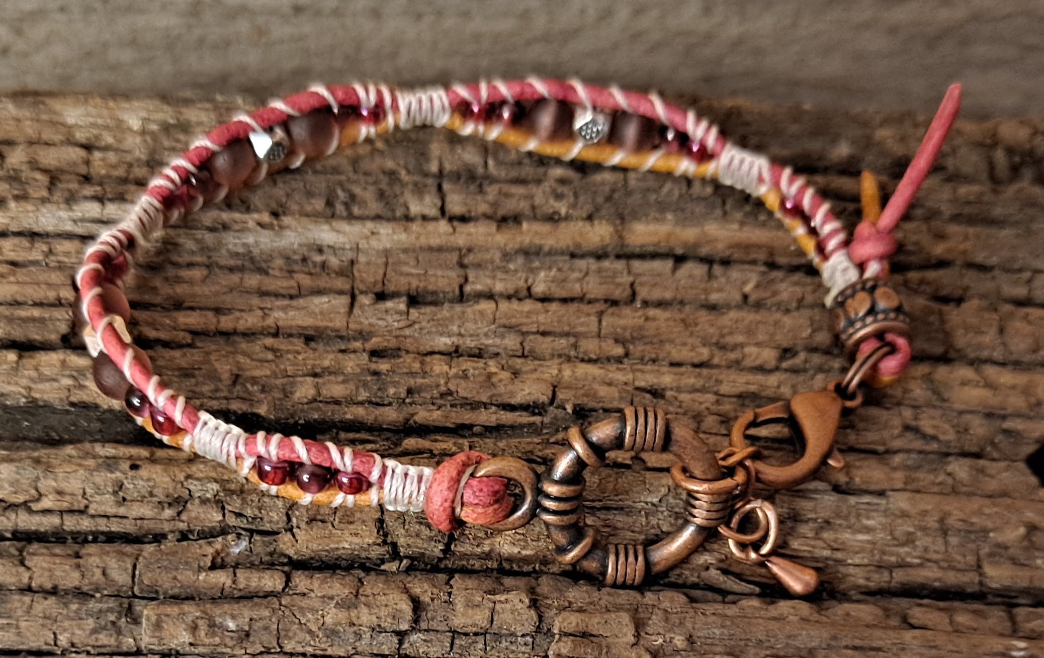 Bracelet Handmade, Single Wrap Leather Bracelet, Glass Beads (G3)