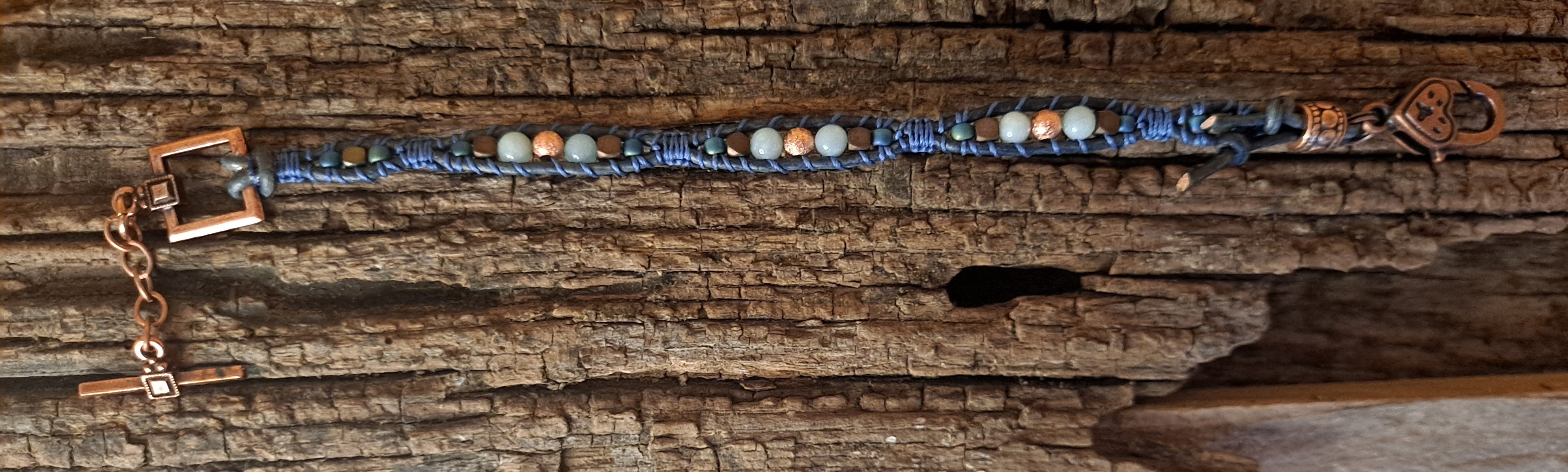 Bracelet Handmade, Single Wrap Leather Bracelet, Amazonite Beads (J24)