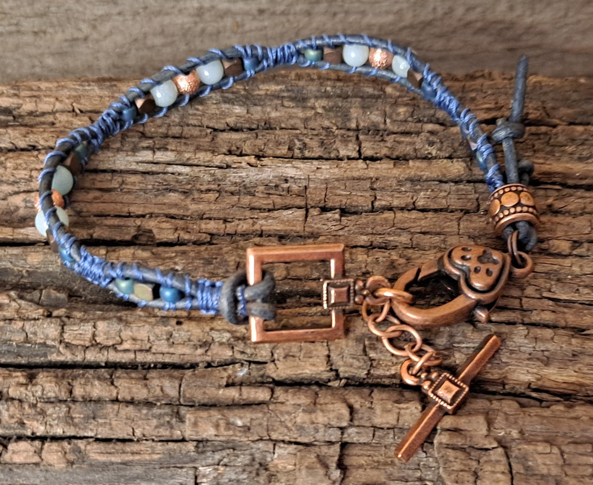 Bracelet Handmade, Single Wrap Leather Bracelet, Amazonite Beads (J24)