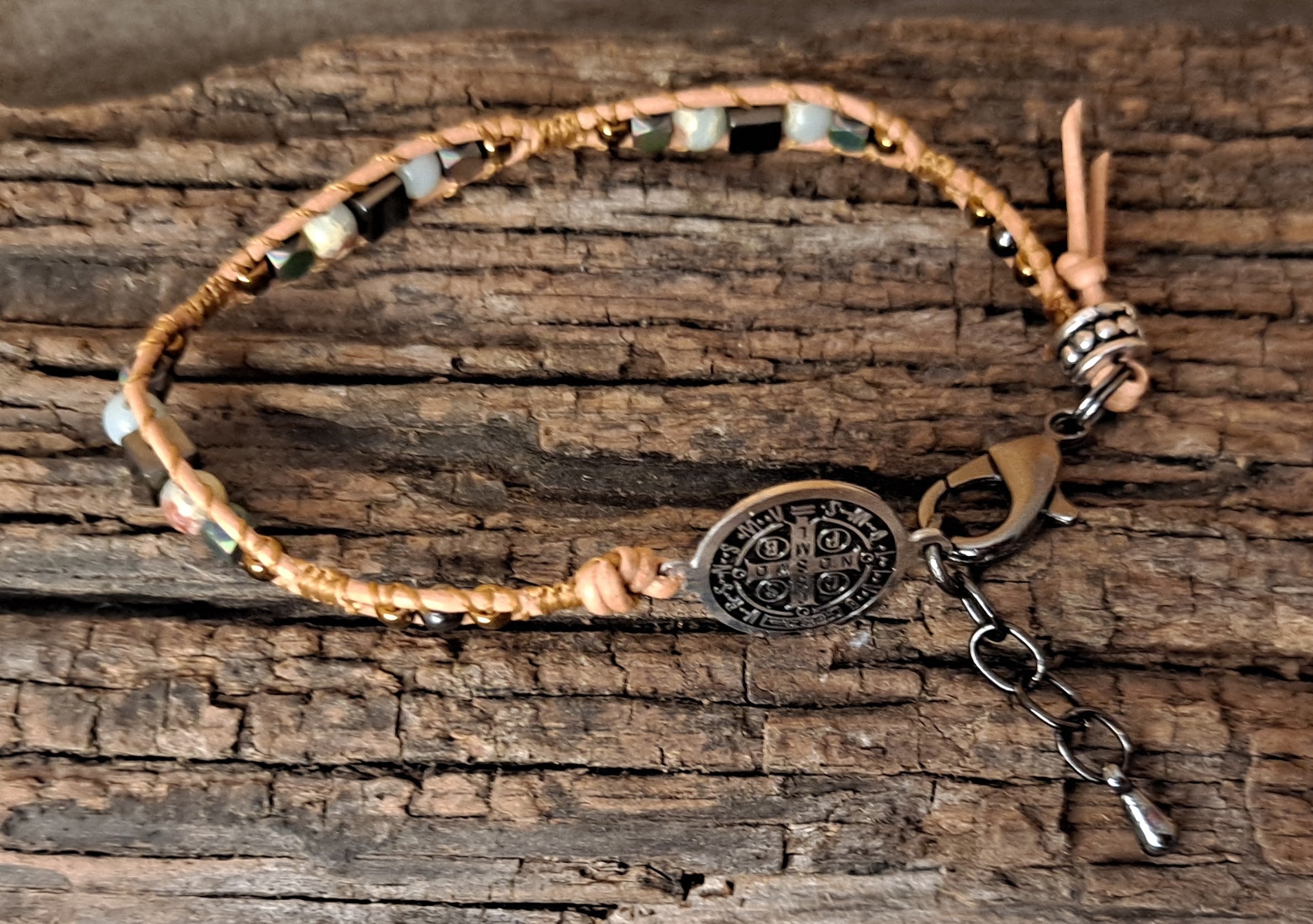 Bracelet Handmade, Single Wrap Leather Bracelet, Jasper Beads (J41)