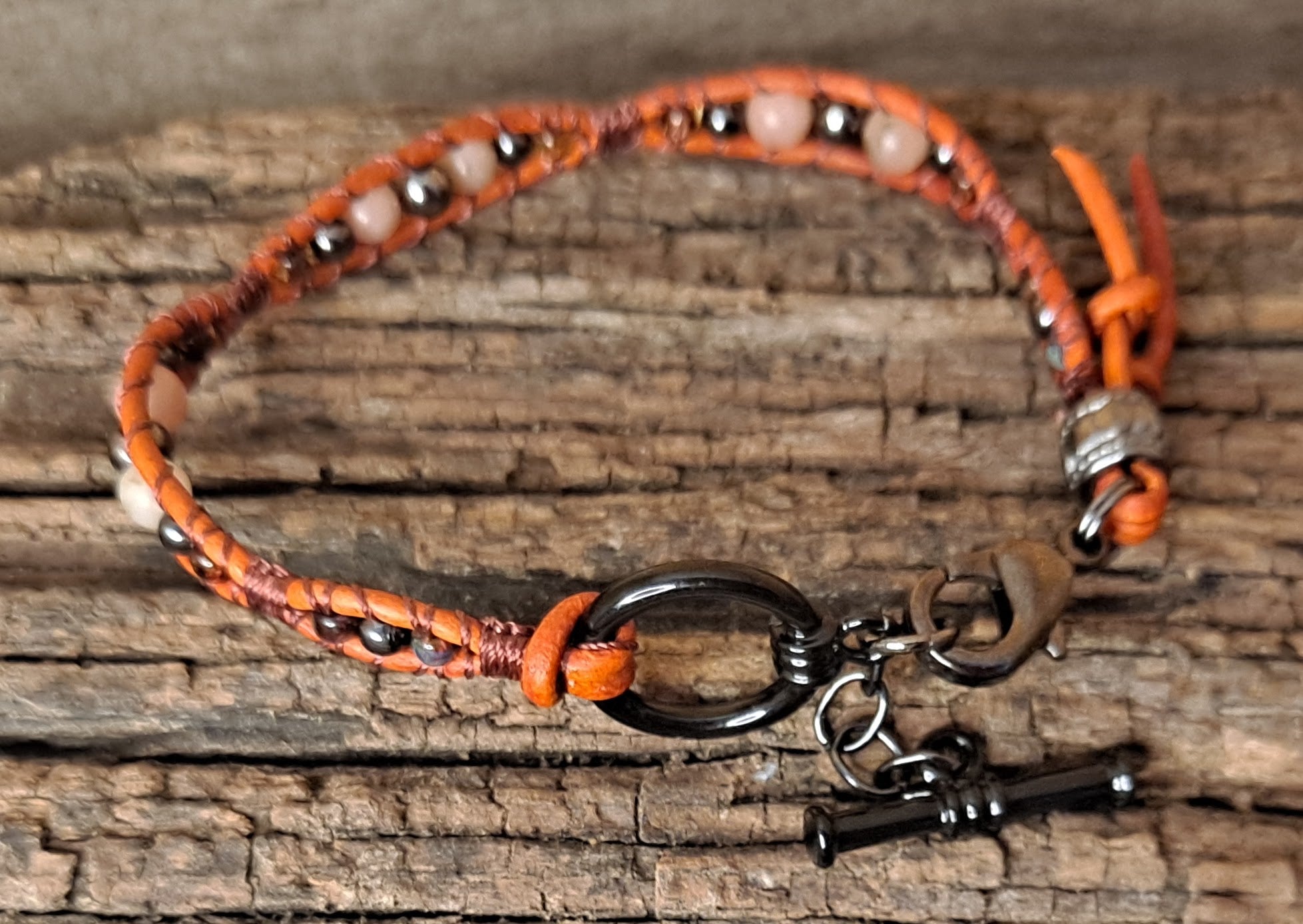 Bracelet Handmade, Single Wrap Leather Bracelet, Jasper Beads (J2)