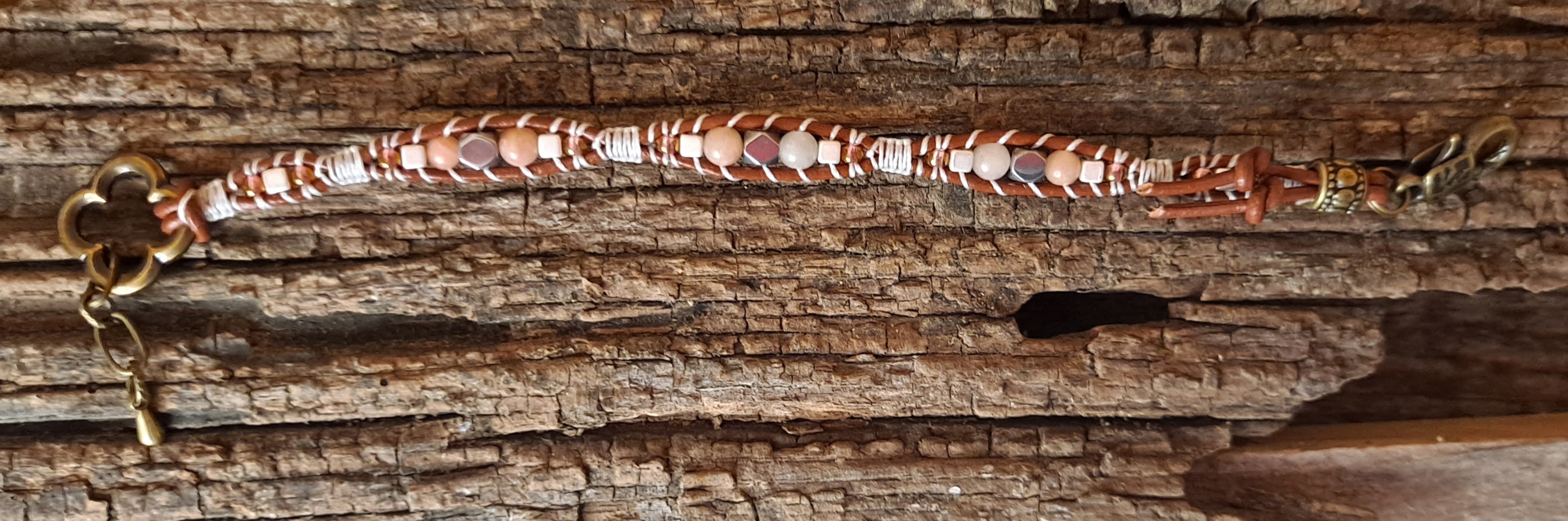 Bracelet Handmade, Single Wrap Leather Bracelet, Jasper Beads (J81)