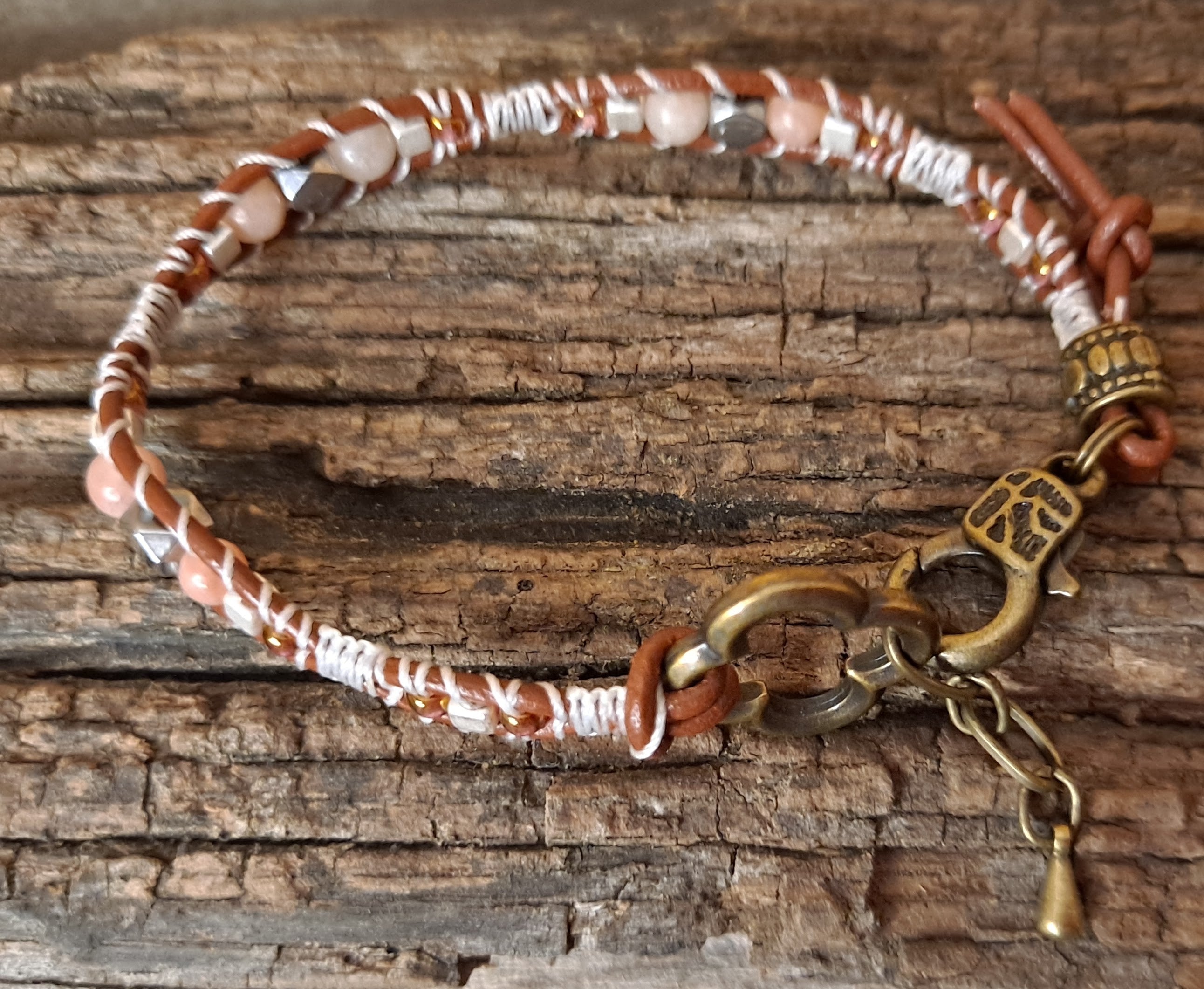 Bracelet Handmade, Single Wrap Leather Bracelet, Jasper Beads (J81)