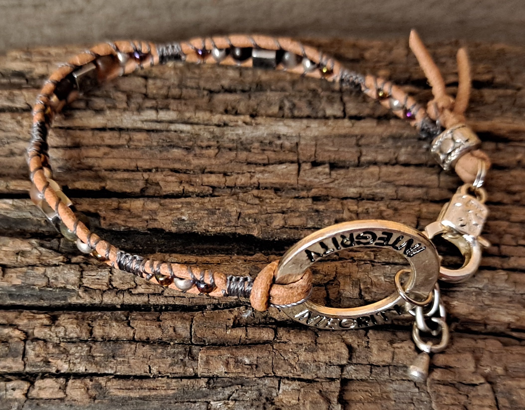Bracelet Handmade, Single Wrap Leather Bracelet, Agate Beads (J73)