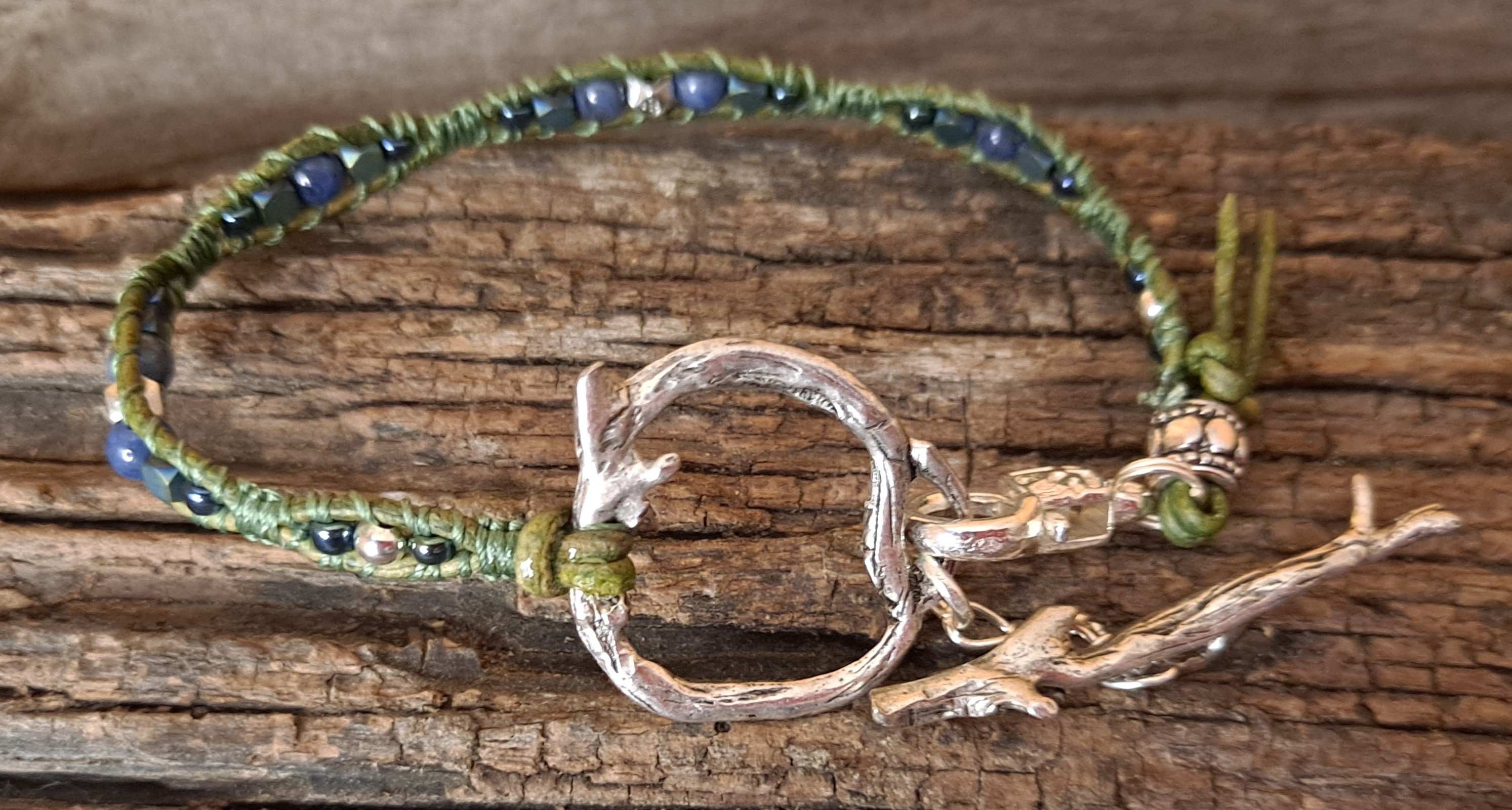 Bracelet Handmade, Single Wrap Leather Bracelet, Dumortierite Beads (J28)