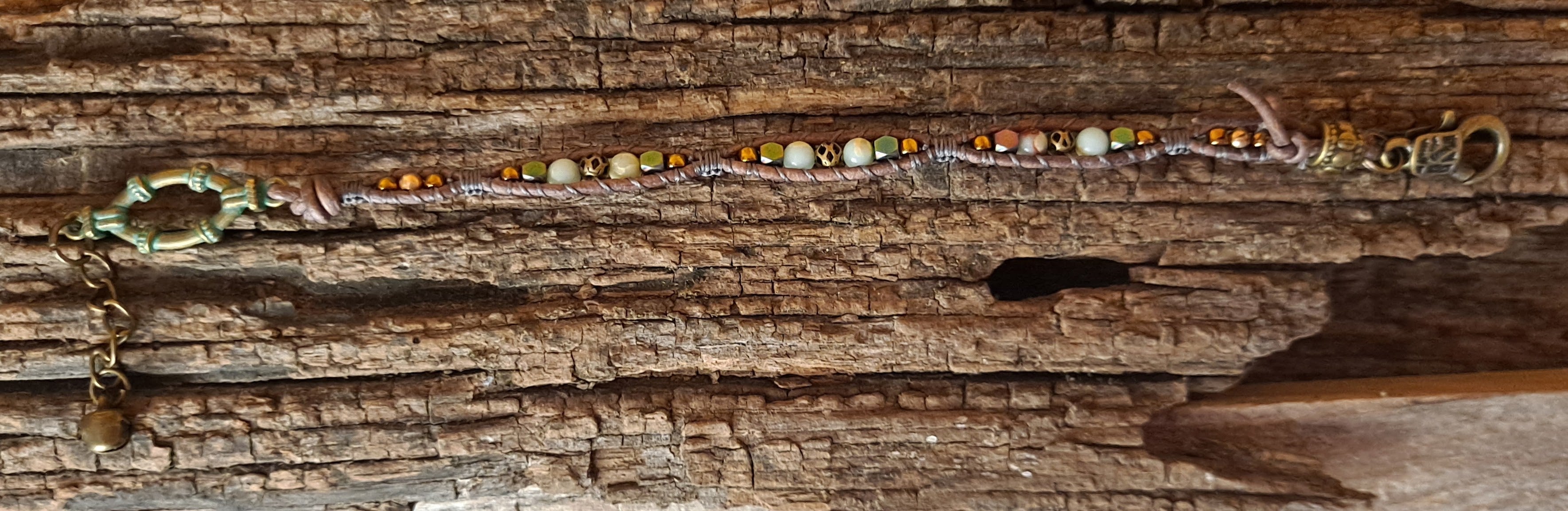 Bracelet Handmade, Single Wrap Leather Bracelet, Jasper Beads (E50)