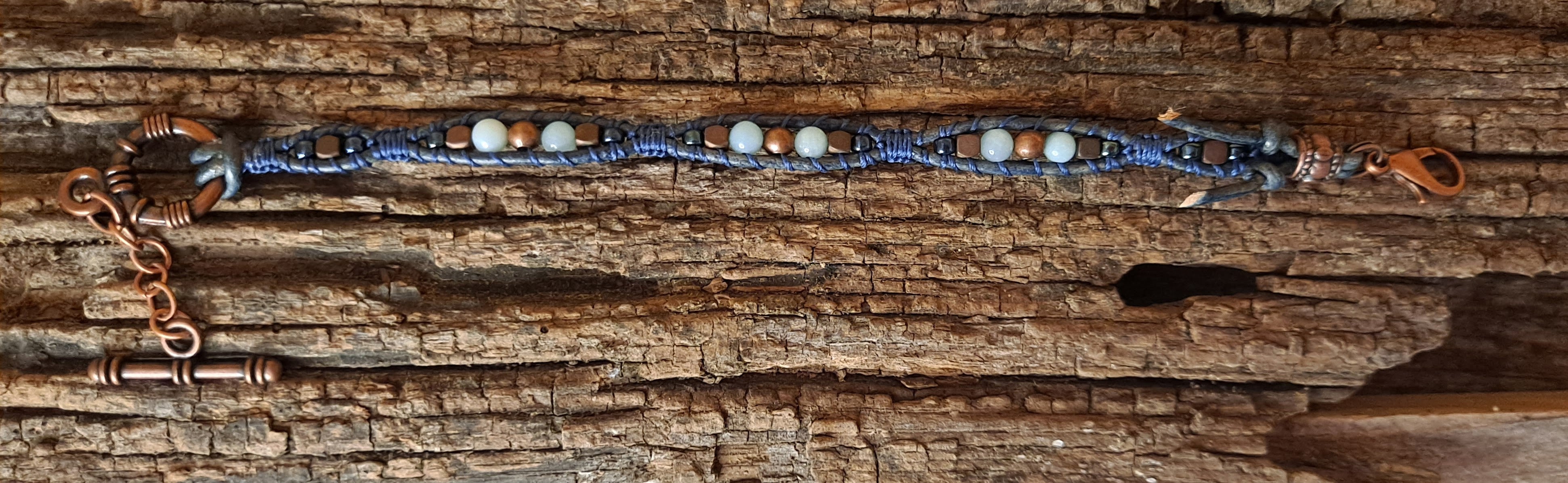 Bracelet Handmade, Single Wrap Leather Bracelet, Amazonite Beads (J25)