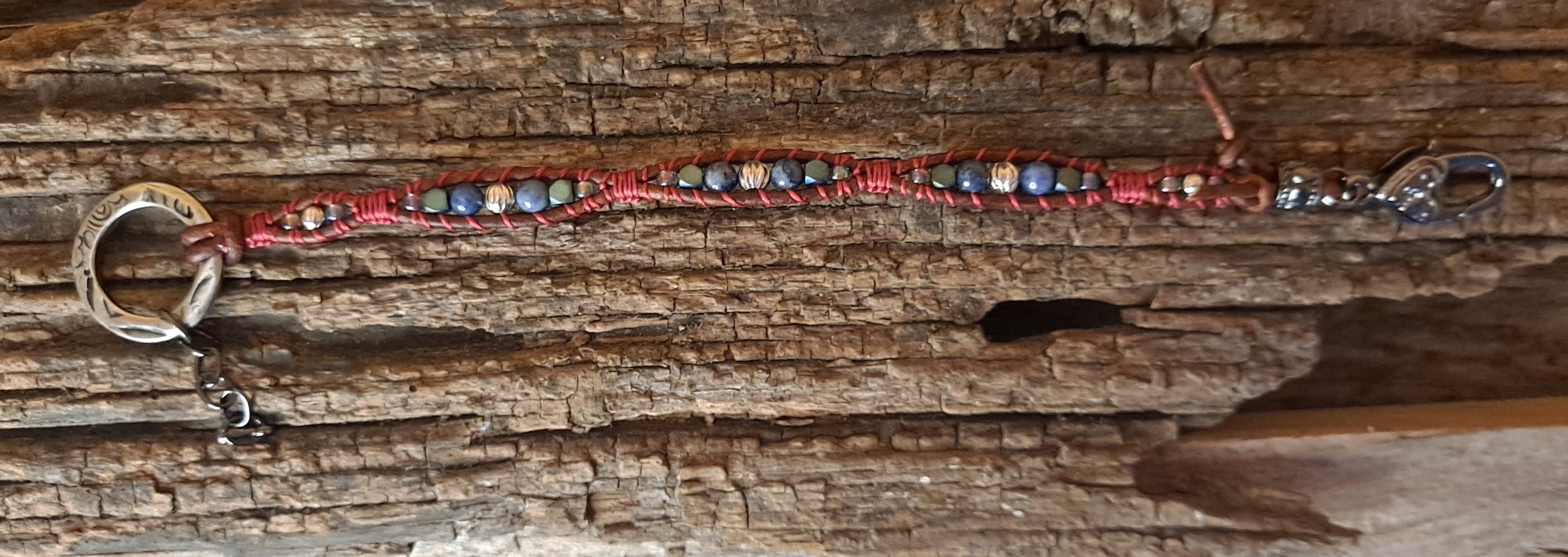 Bracelet Handmade, Single Wrap Leather Bracelet, Dumortierite Beads (J27)