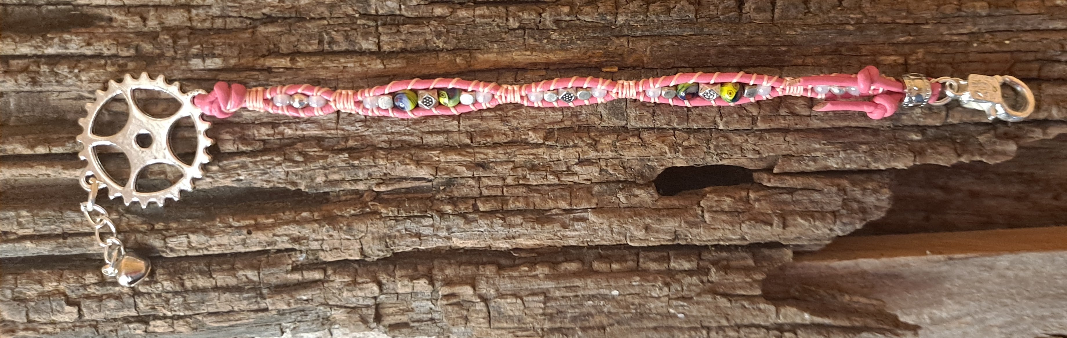 Bracelet Handmade, Single Wrap Leather Bracelet, Glass Beads (J59)