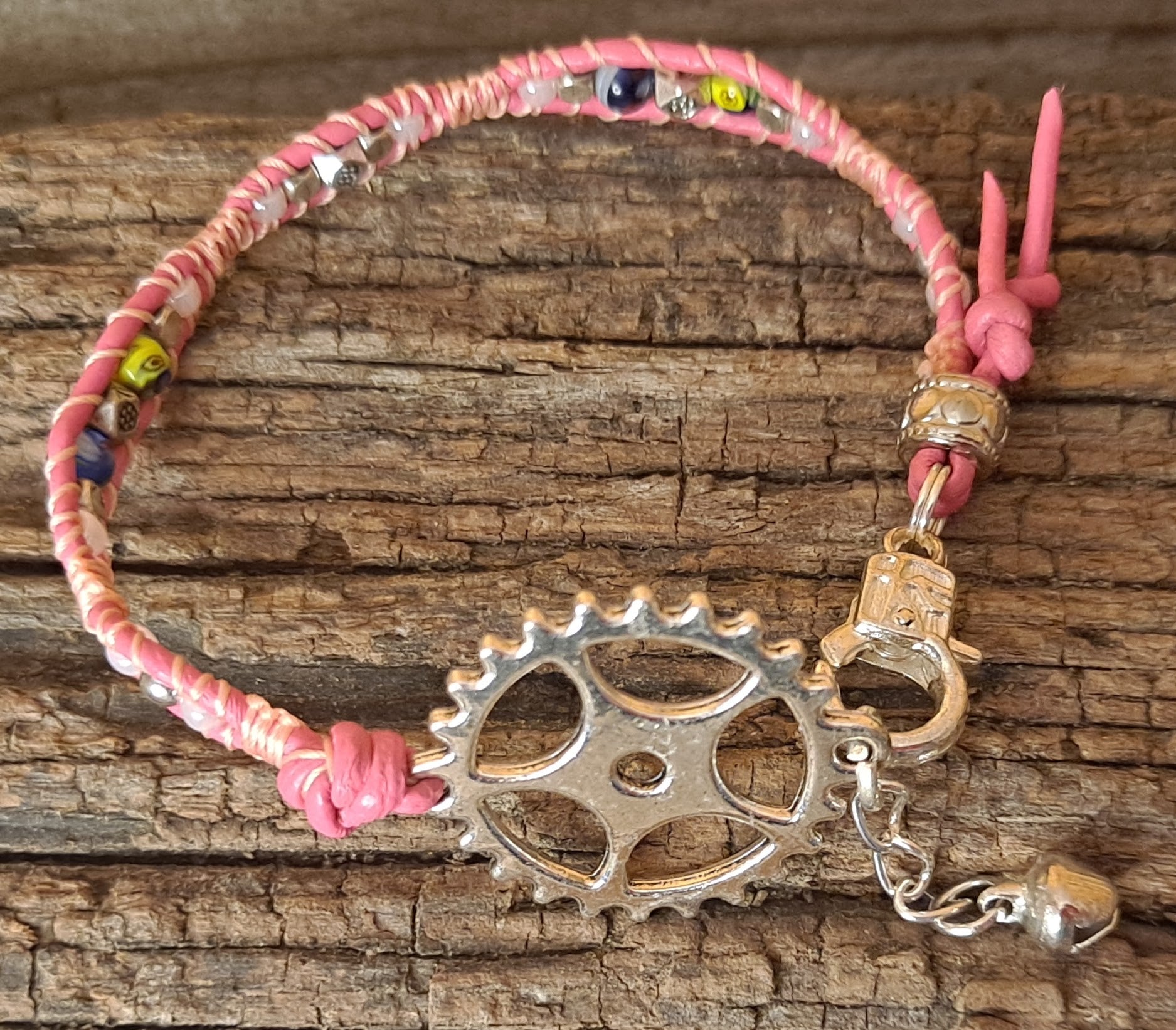 Bracelet Handmade, Single Wrap Leather Bracelet, Glass Beads (J59)