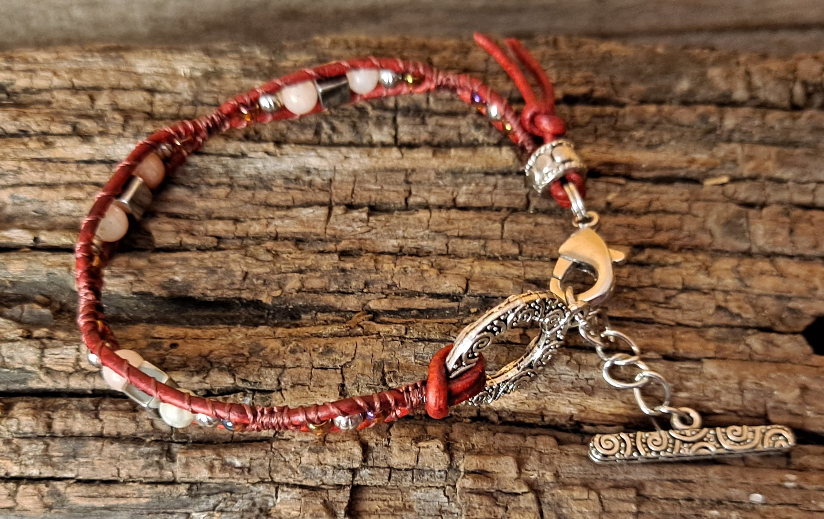 Bracelet Handmade, Single Wrap Leather Bracelet, Jasper Beads (J7)