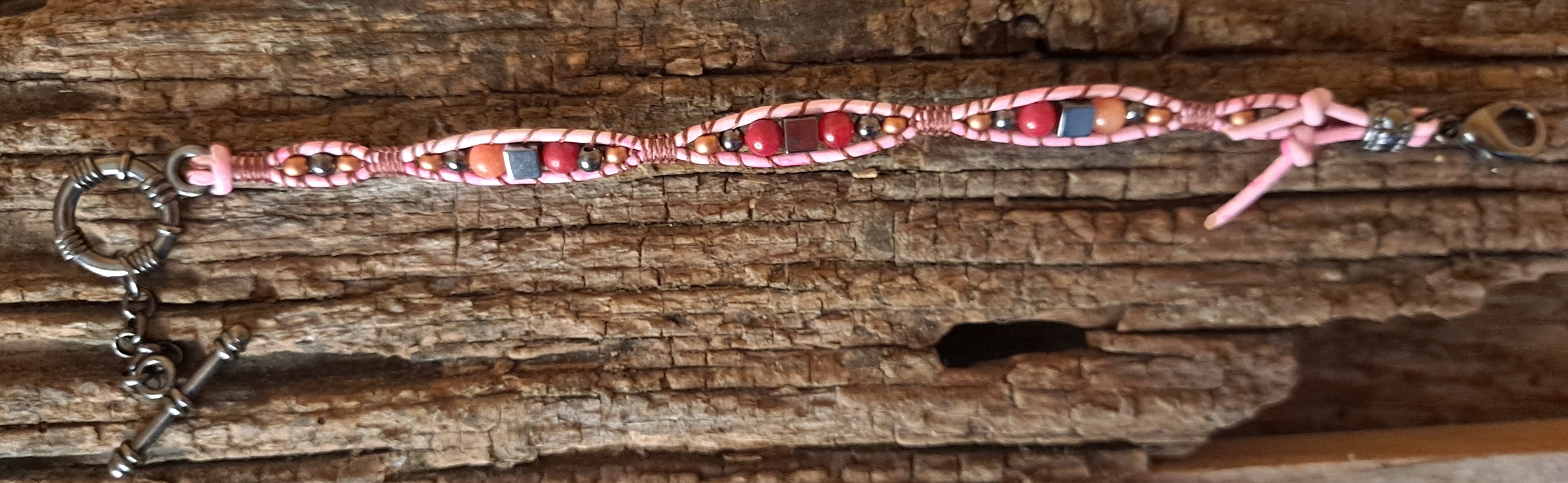 Bracelet Handmade, Single Wrap Leather Bracelet, Quartzite Beads (J66)