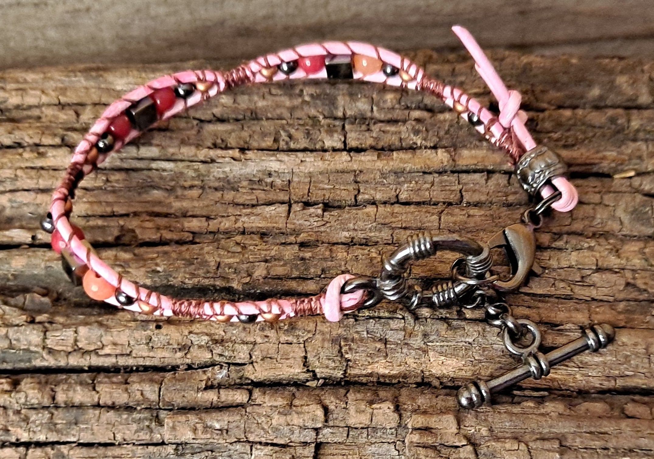 Bracelet Handmade, Single Wrap Leather Bracelet, Quartzite Beads (J66)