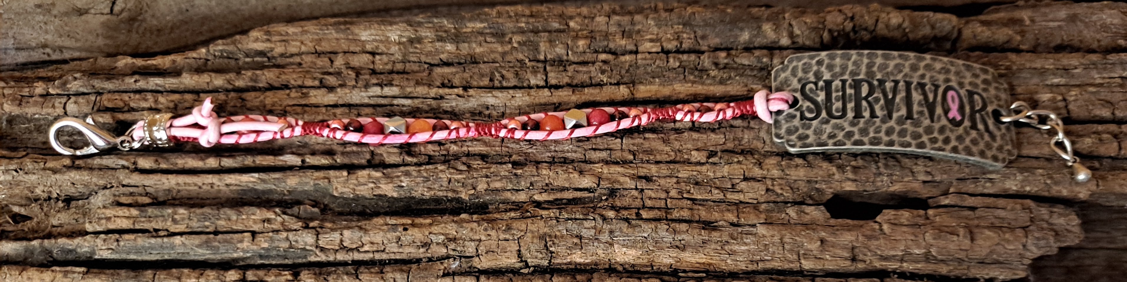 Bracelet Handmade, Single Wrap Leather Bracelet Band "Survivor", Quartzite Beads (J93)