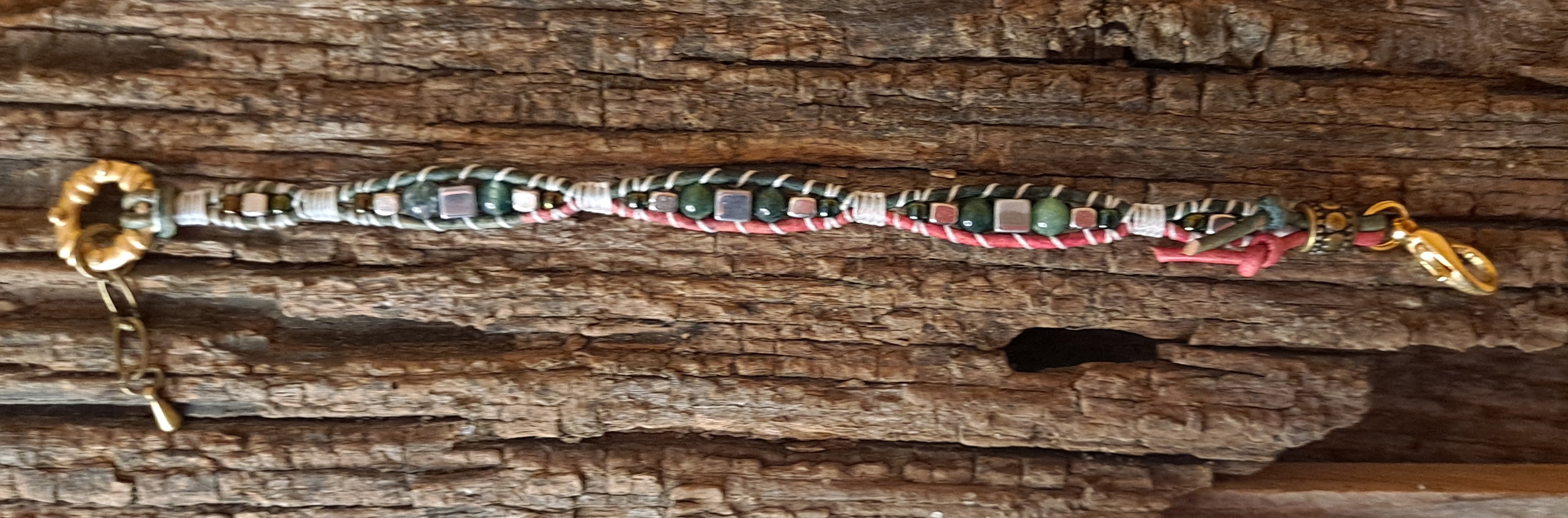 Bracelet Handmade, Single Wrap Leather Bracelet, Agate Beads (J1)
