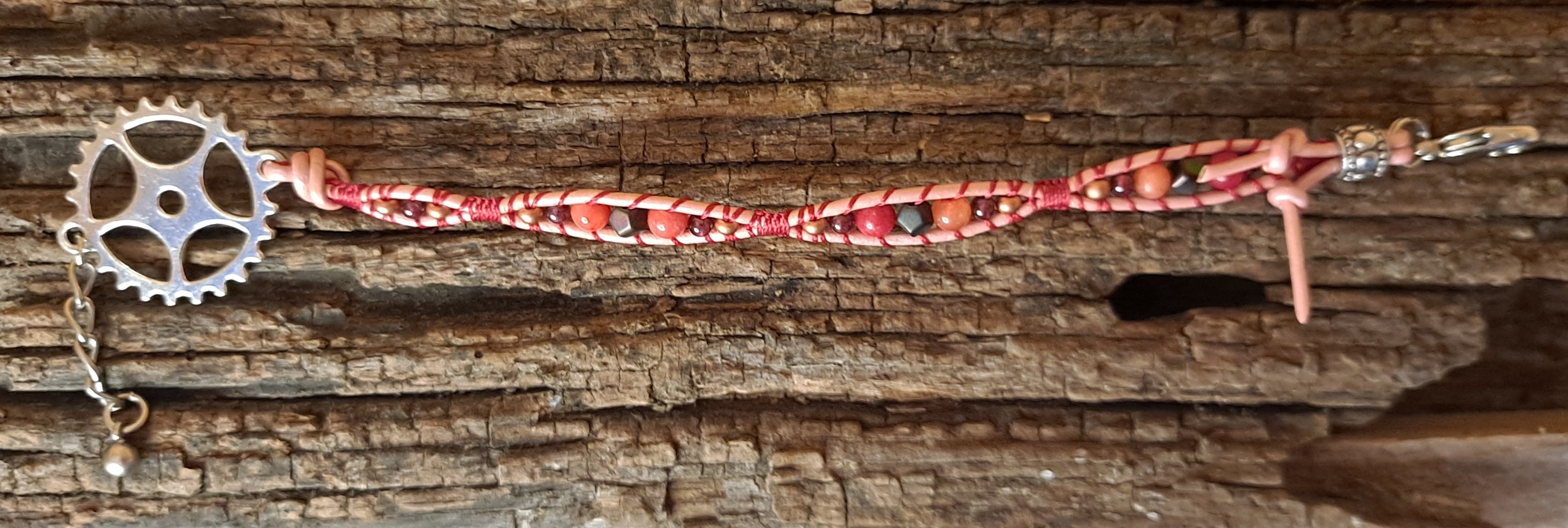 Bracelet Handmade, Single Wrap Leather Bracelet, Quartzite Beads (J94)