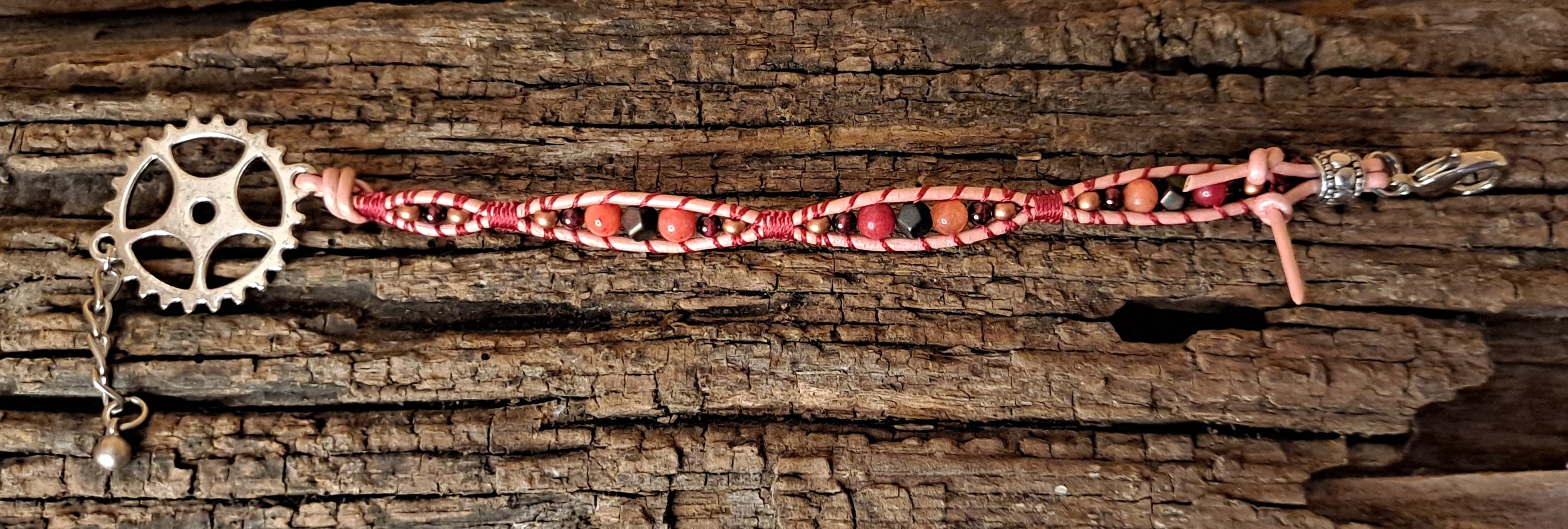 Bracelet Handmade, Single Wrap Leather Bracelet, Quartzite Beads (J94)