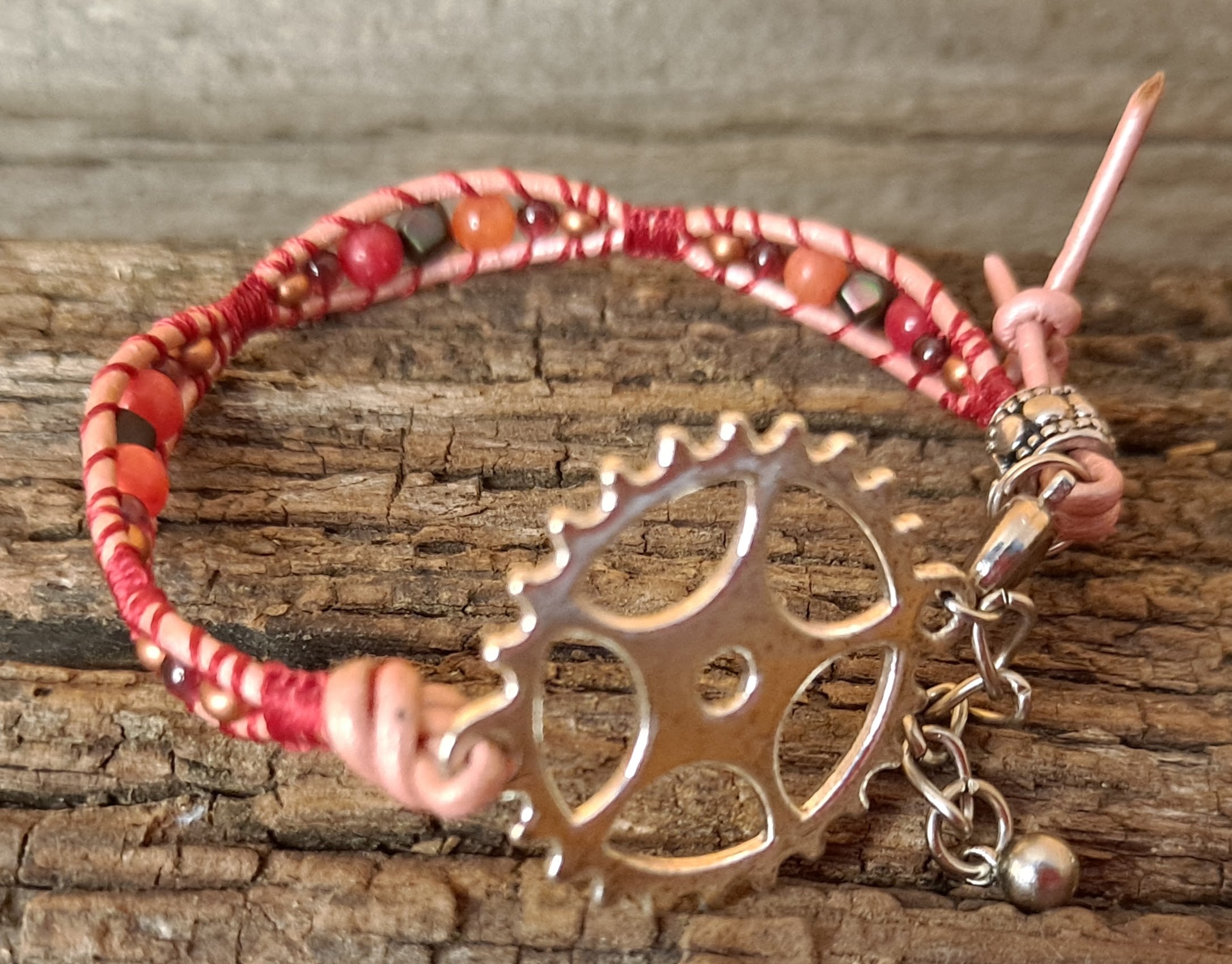 Bracelet Handmade, Single Wrap Leather Bracelet, Quartzite Beads (J94)