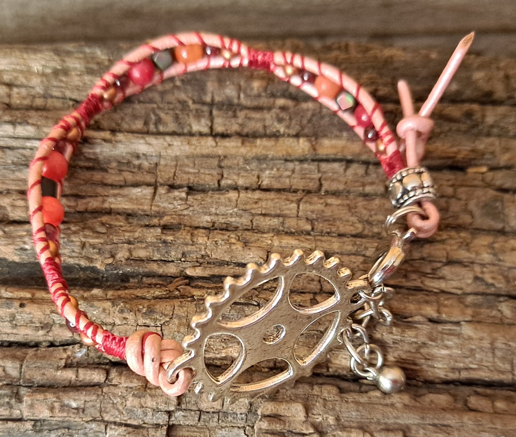 Bracelet Handmade, Single Wrap Leather Bracelet, Quartzite Beads (J94)