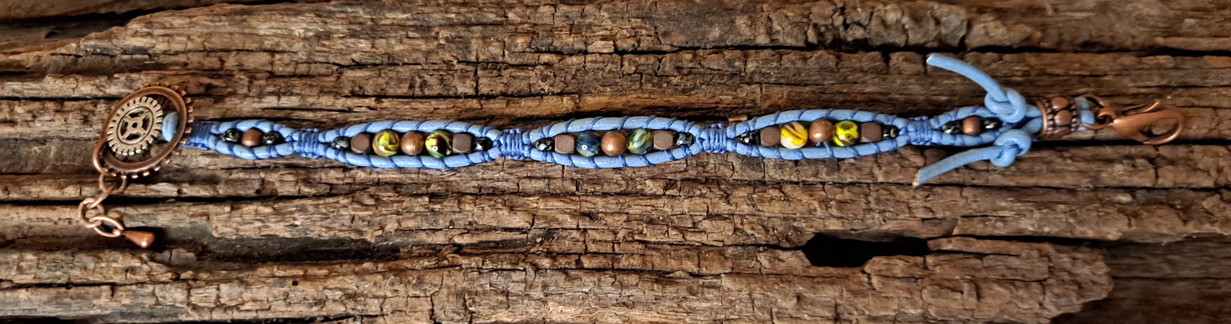 Bracelet Handmade, Single Wrap Leather Bracelet, Glass Beads (J61)