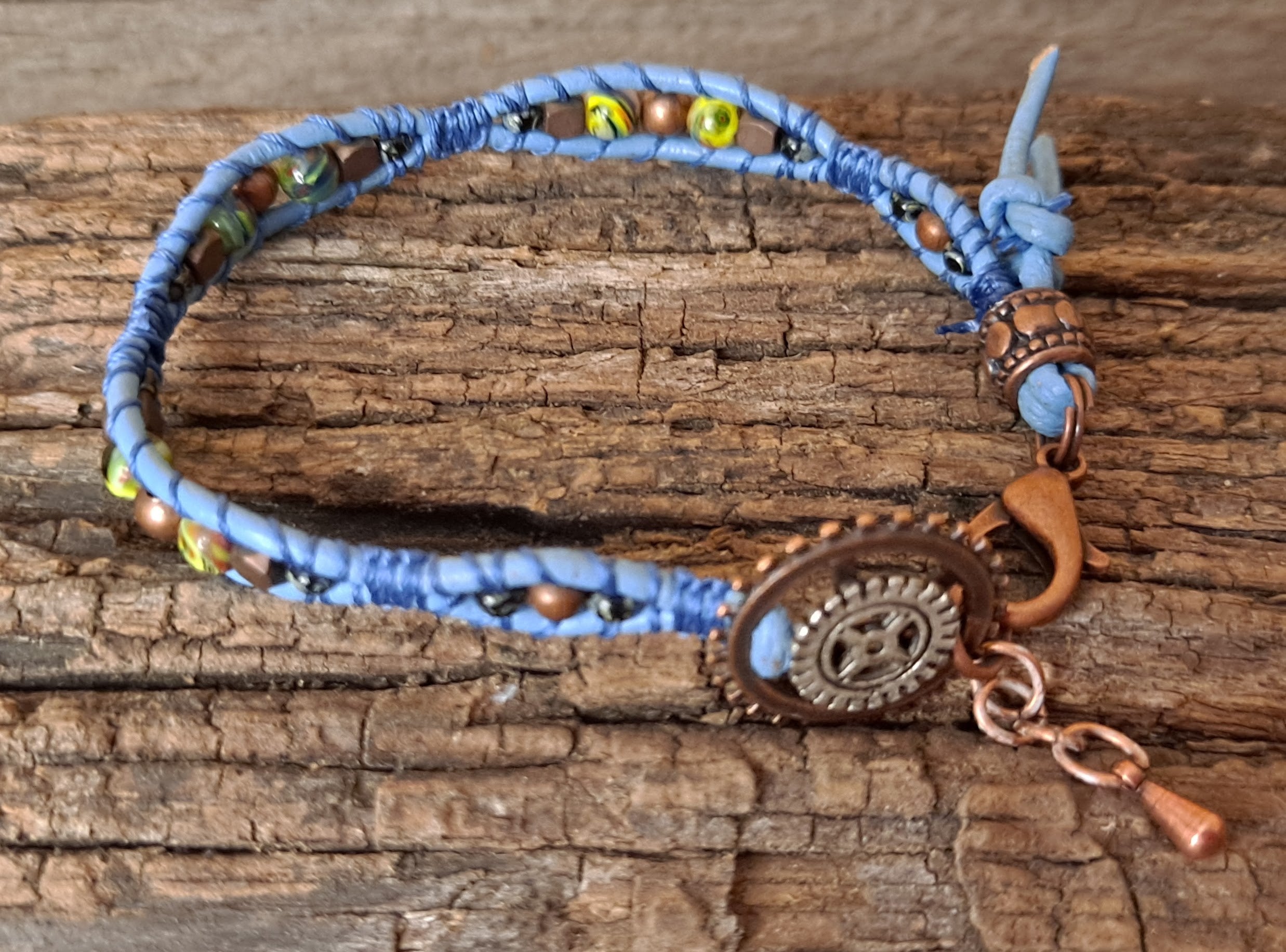 Bracelet Handmade, Single Wrap Leather Bracelet, Glass Beads (J61)