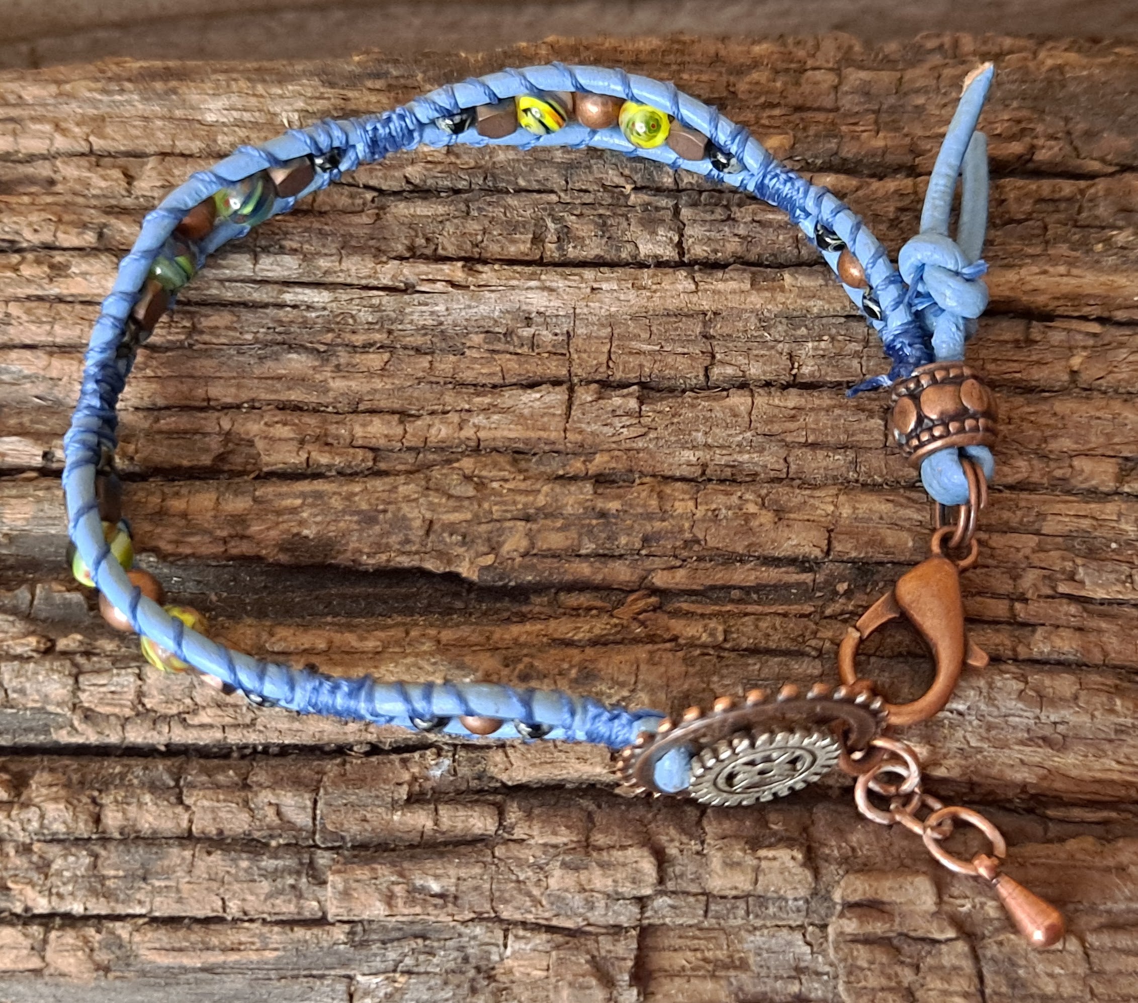 Bracelet Handmade, Single Wrap Leather Bracelet, Glass Beads (J61)