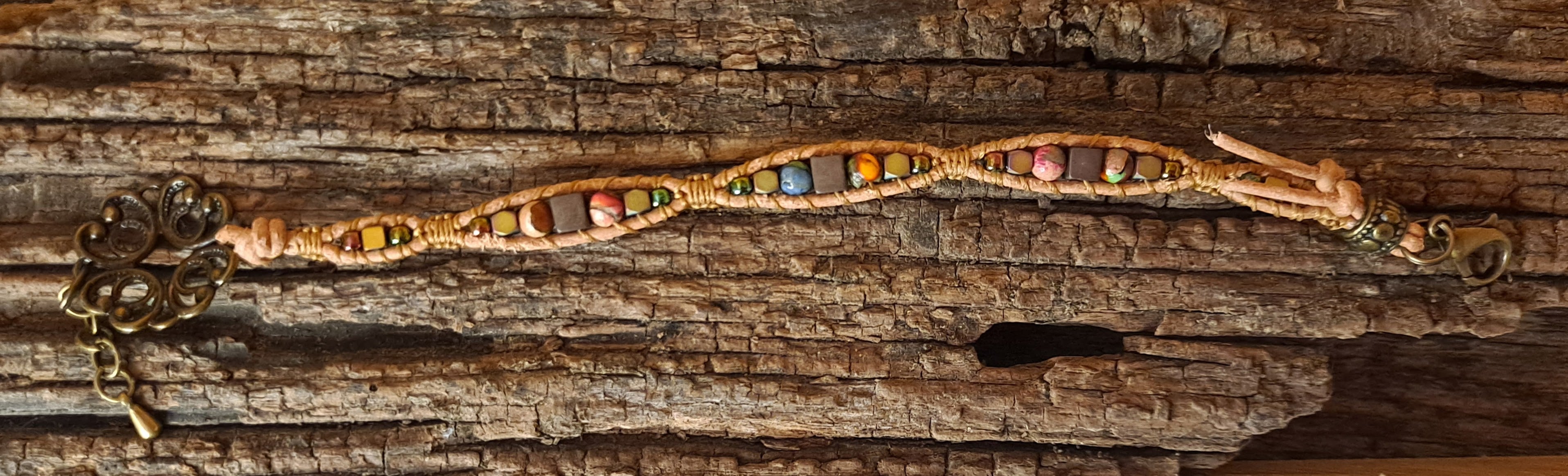 Bracelet Handmade, Single Wrap Leather Bracelet, Jasper Beads (C43)