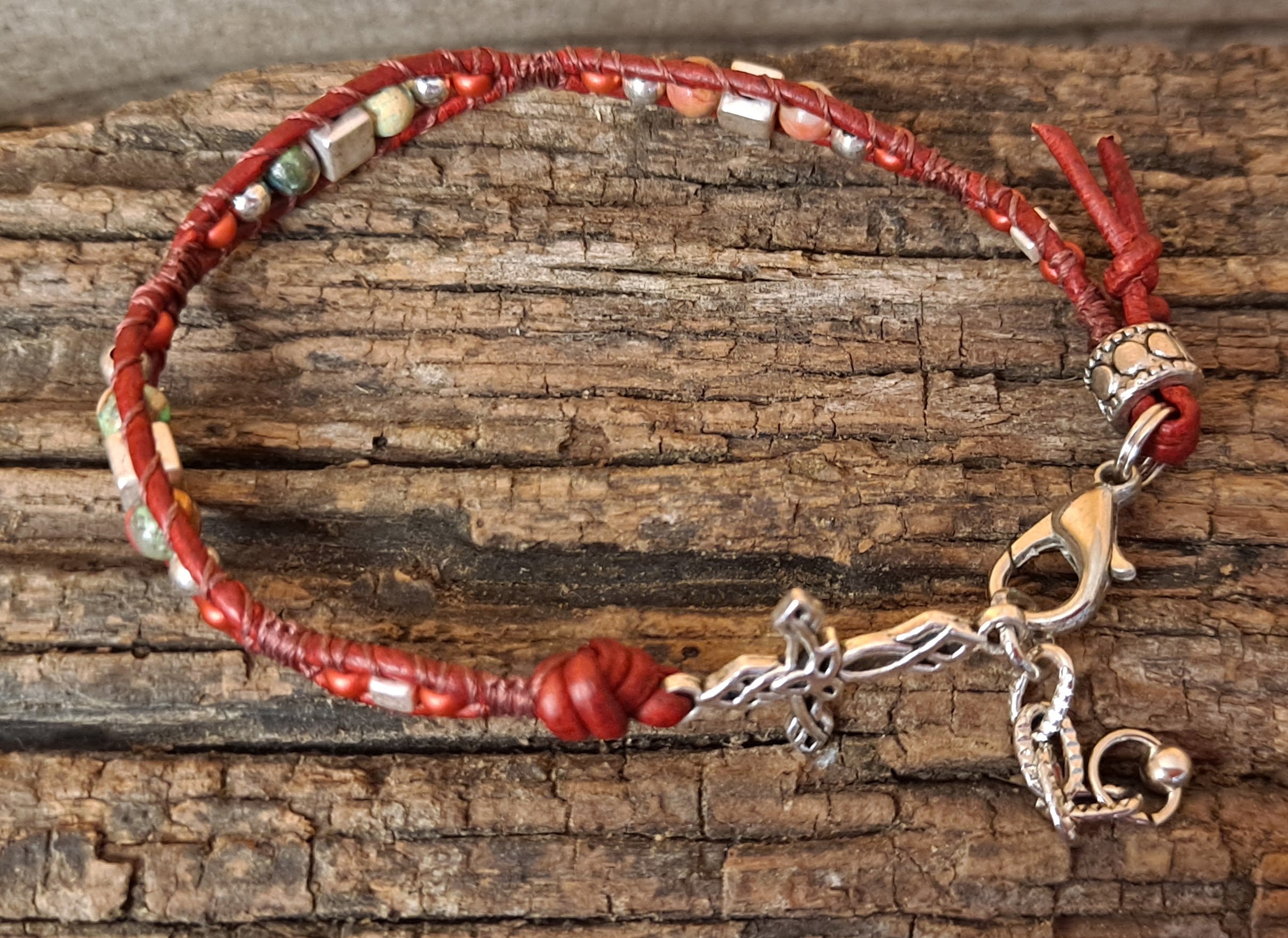 Bracelet Handmade, Single Wrap Leather Bracelet, Jasper Beads (E37)