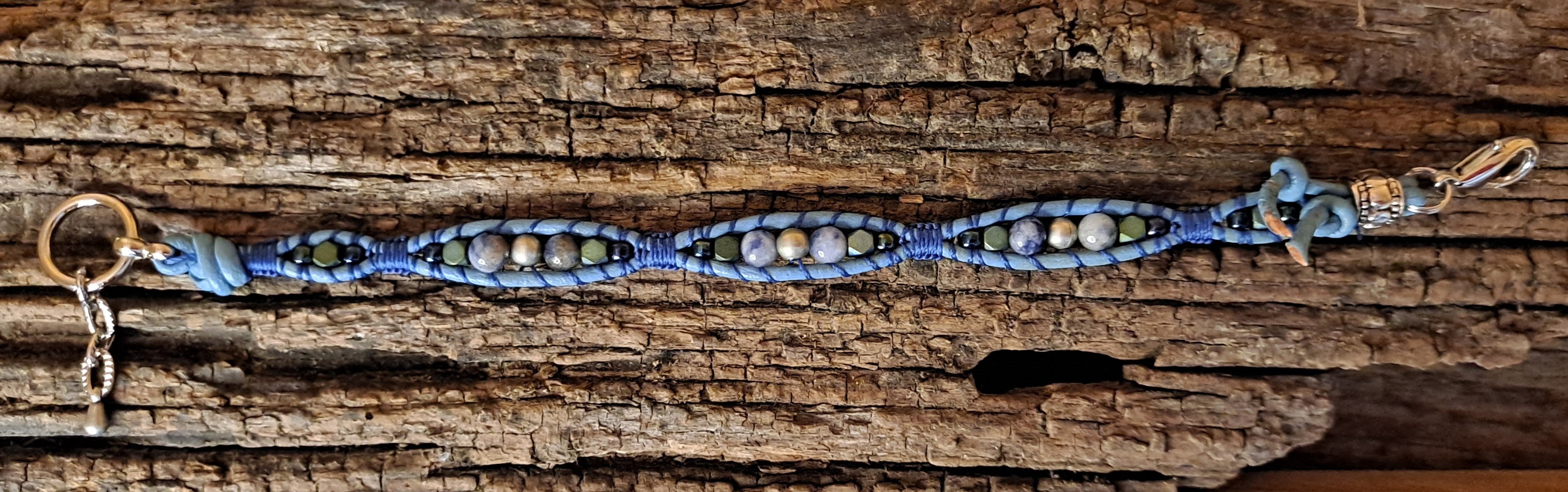 Bracelet Handmade, Single Wrap Leather Bracelet, Sodalite Beads (G9)