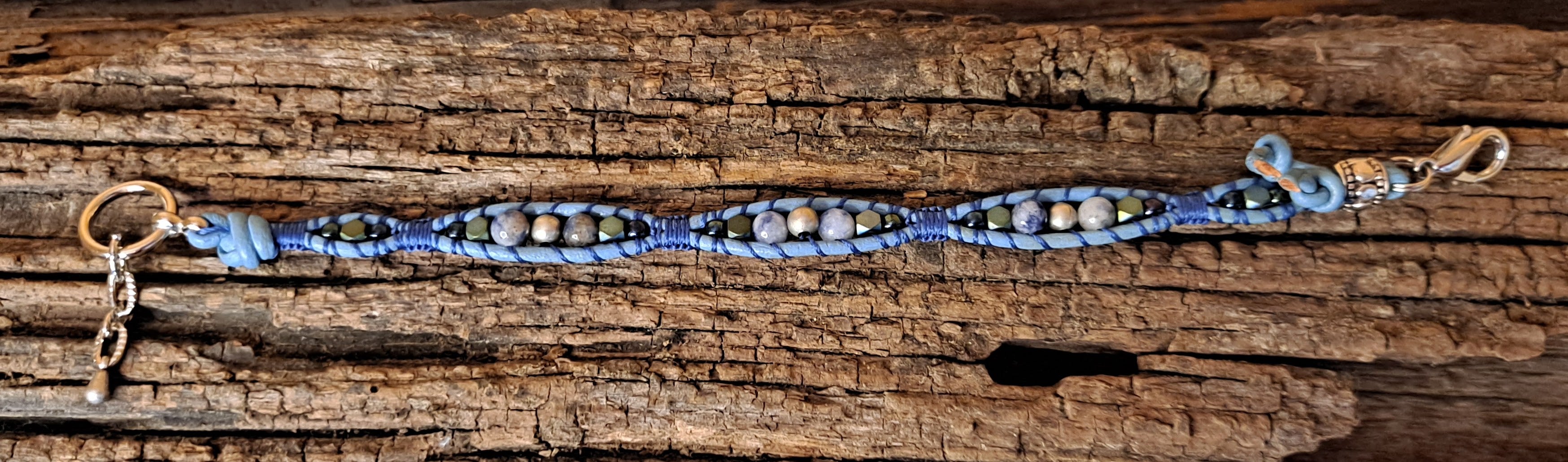 Bracelet Handmade, Single Wrap Leather Bracelet, Sodalite Beads (G9)
