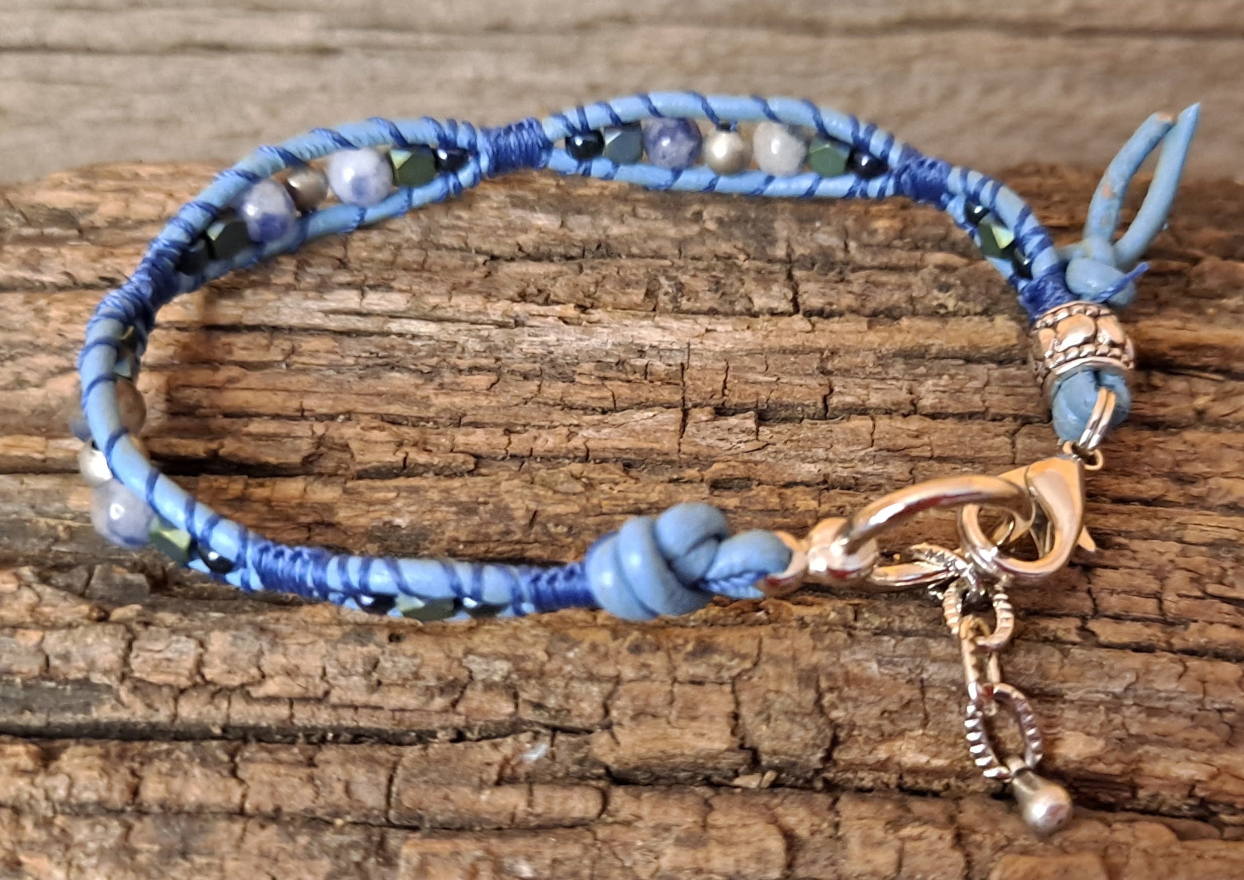 Bracelet Handmade, Single Wrap Leather Bracelet, Sodalite Beads (G9)