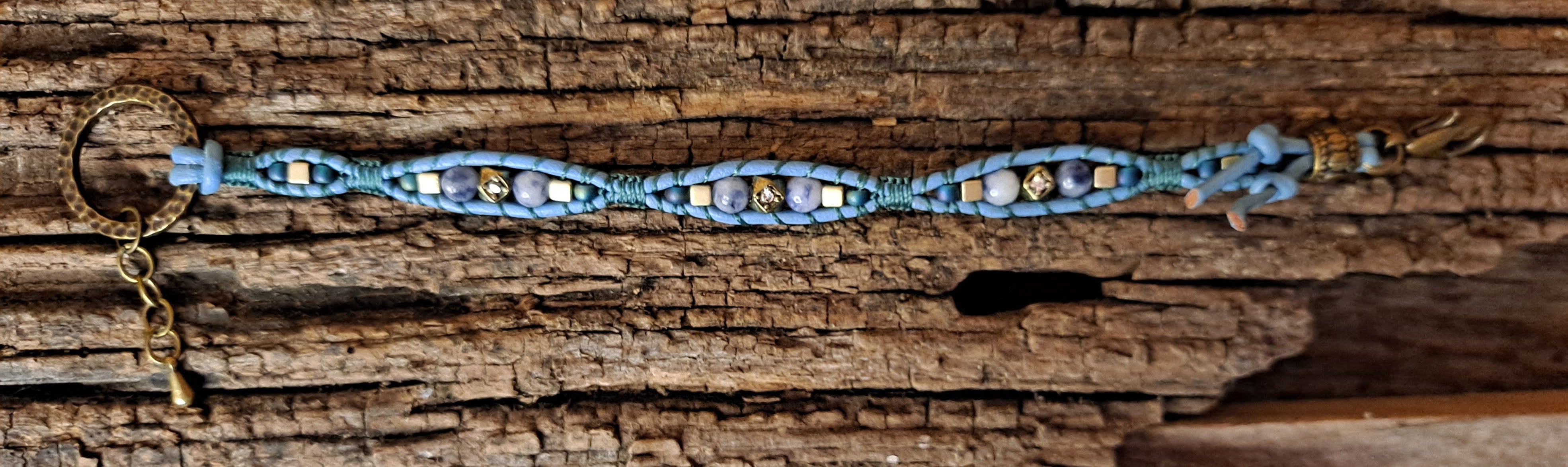 Bracelet Handmade, Single Wrap Leather Bracelet, Sodalite Beads (J3)