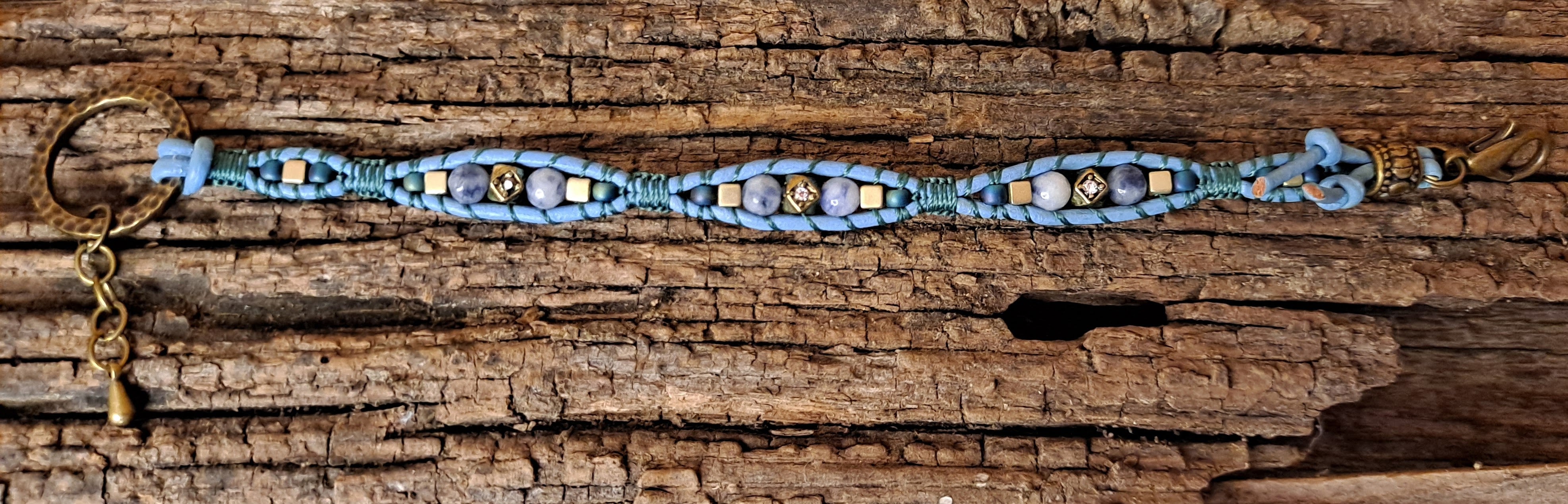 Bracelet Handmade, Single Wrap Leather Bracelet, Sodalite Beads (J3)
