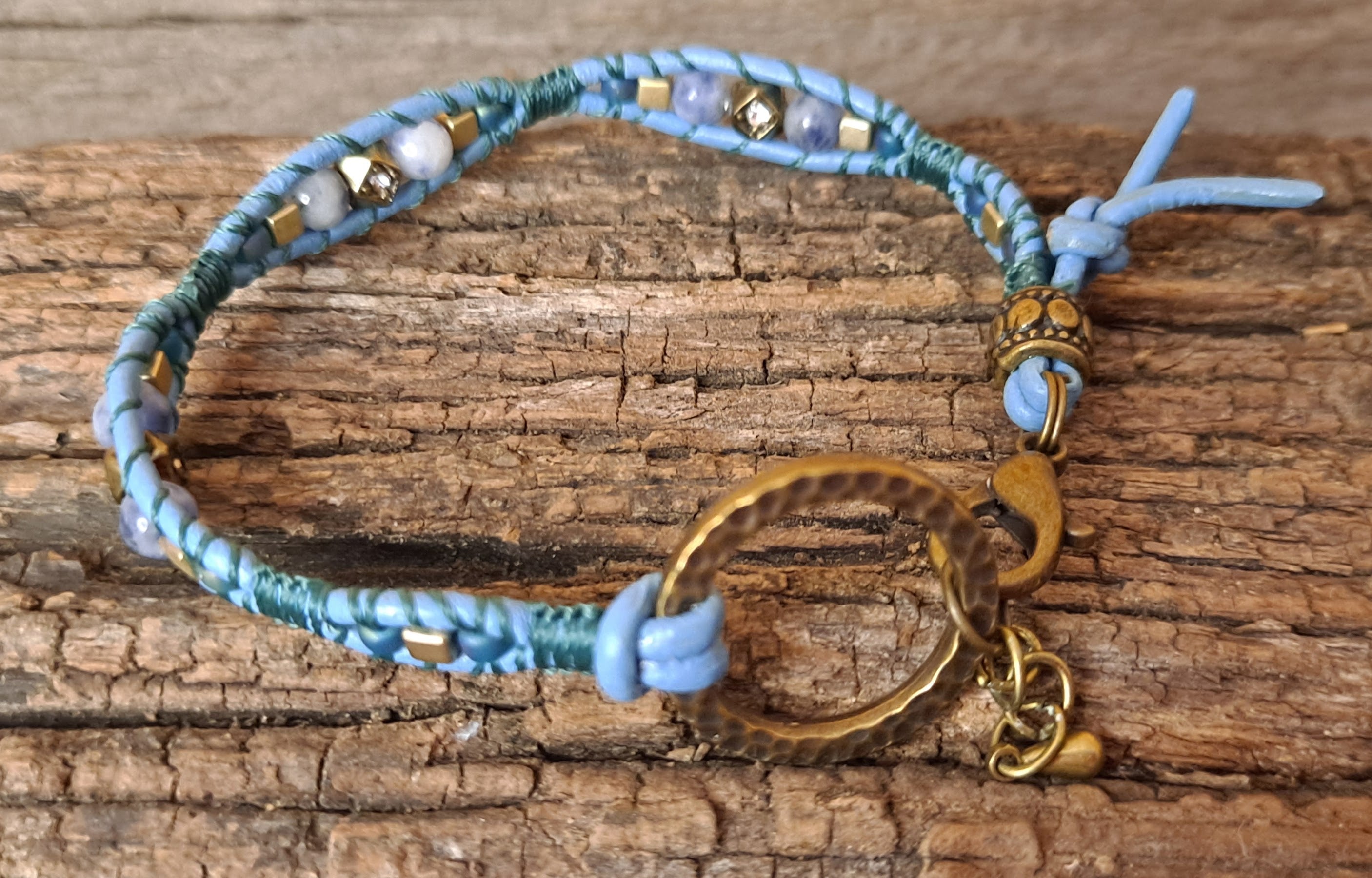 Bracelet Handmade, Single Wrap Leather Bracelet, Sodalite Beads (J3)