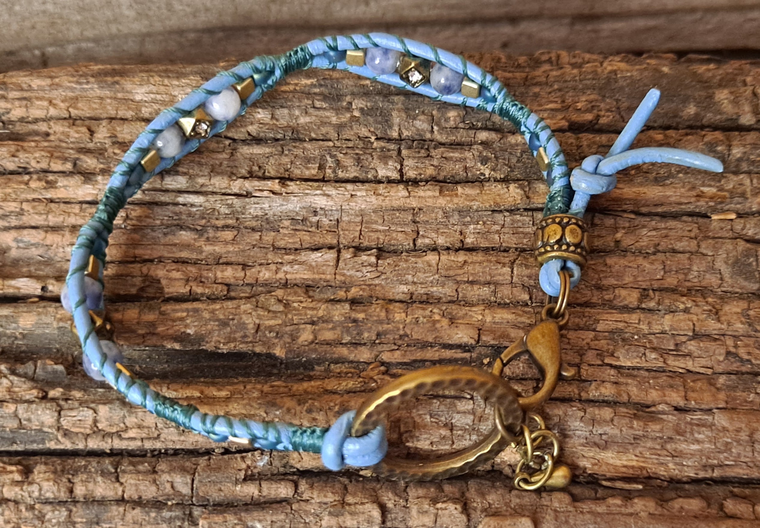 Bracelet Handmade, Single Wrap Leather Bracelet, Sodalite Beads (J3)