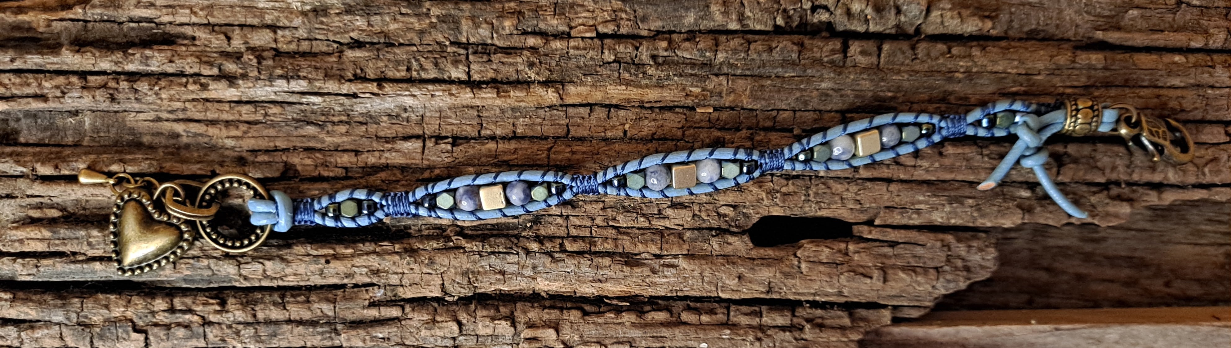 Bracelet Handmade, Single Wrap Leather Bracelet, Sodalite Beads (J85)