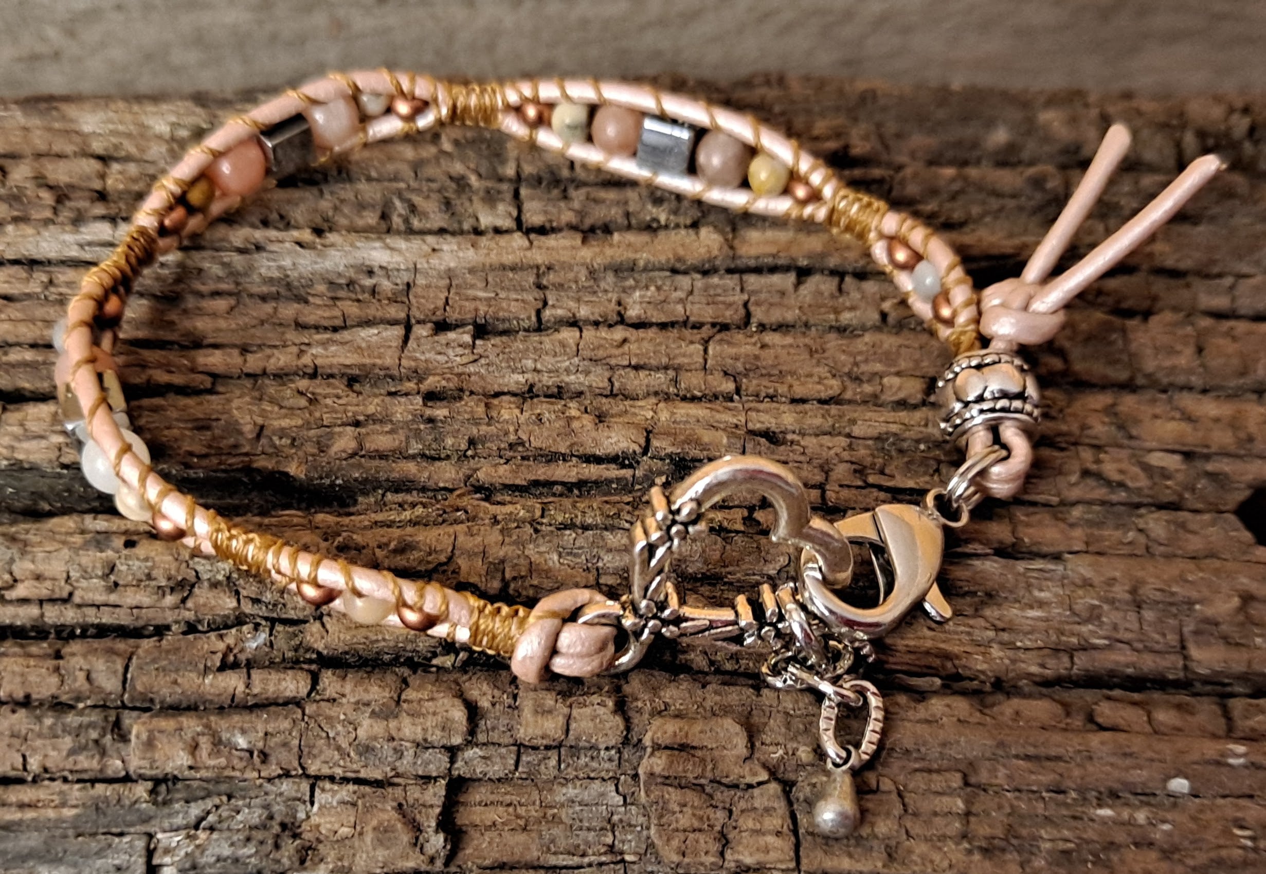 Bracelet Handmade, Single Wrap Leather Bracelet, Jasper Beads (D26)