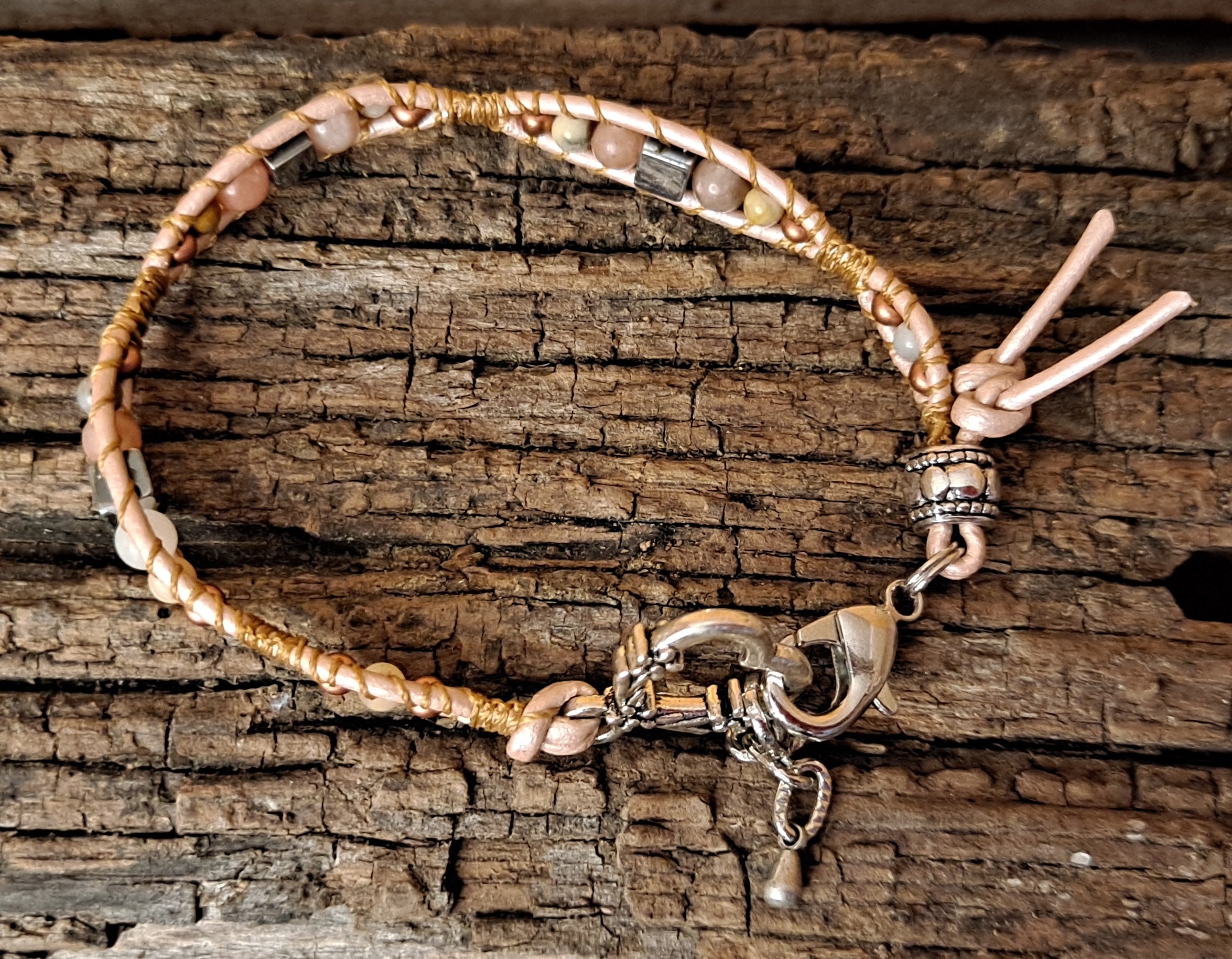 Bracelet Handmade, Single Wrap Leather Bracelet, Jasper Beads (D26)