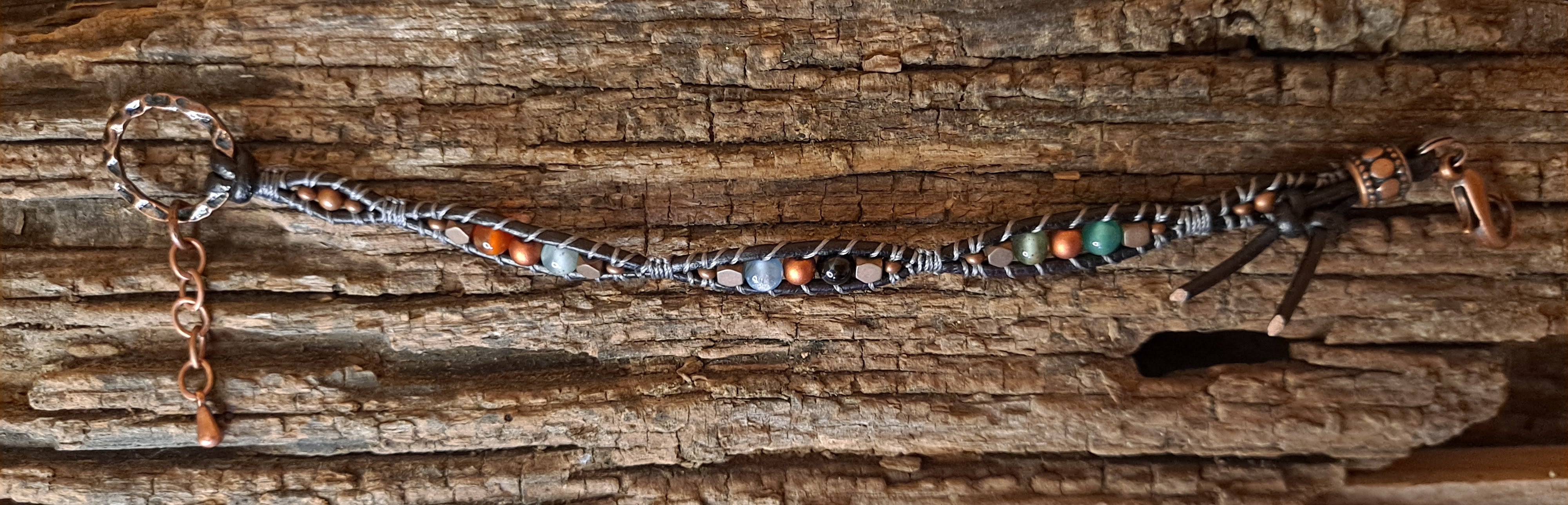 Bracelet Handmade, Single Wrap Leather Bracelet, Agate Beads (E39)