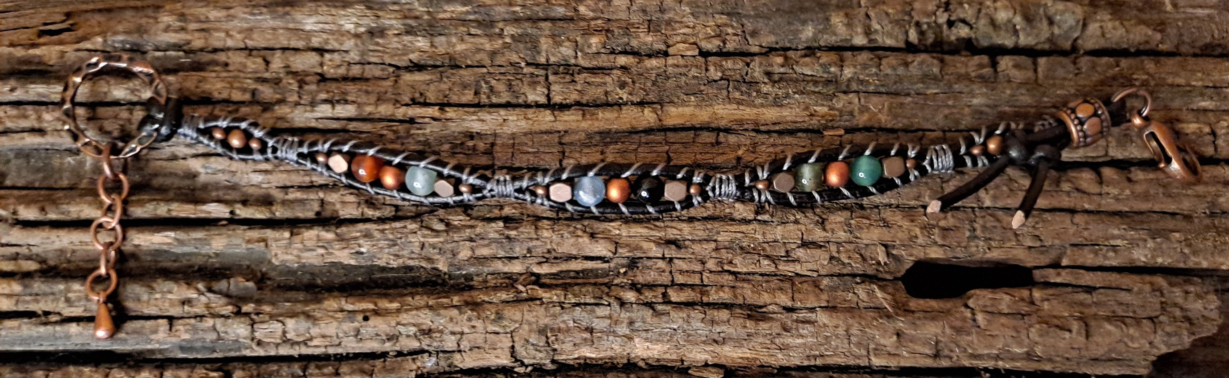 Bracelet Handmade, Single Wrap Leather Bracelet, Agate Beads (E39)