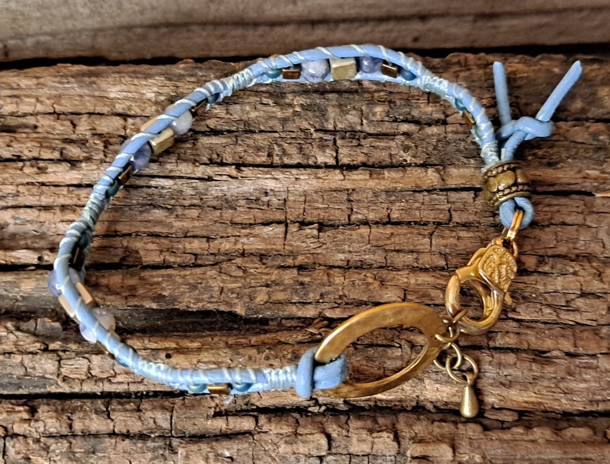 Bracelet Handmade, Single Wrap Leather Bracelet, Sodalite Beads (D45)