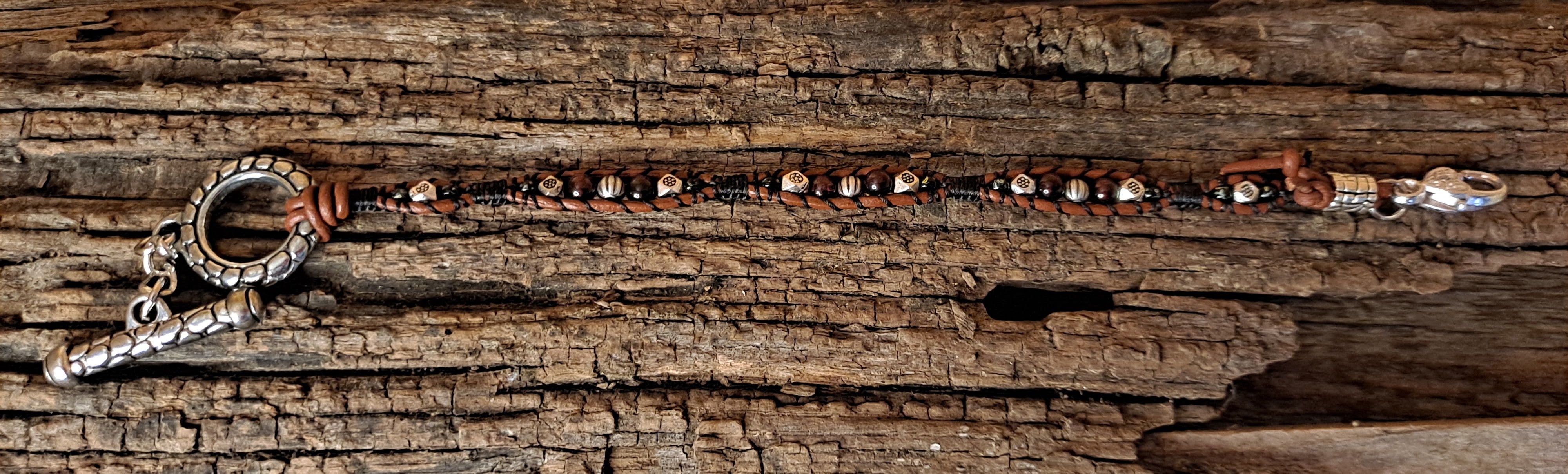 Bracelet Handmade, Single Wrap Leather Bracelet, Rhodolite Beads (EM59)