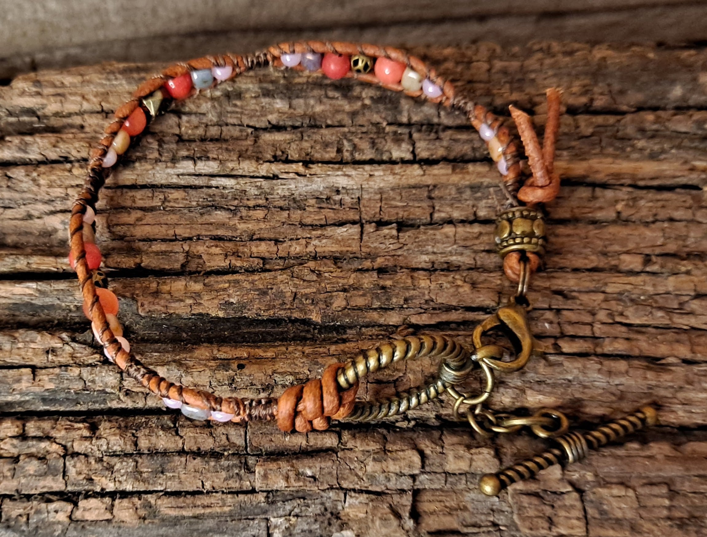 Bracelet Handmade, Single Wrap Leather Bracelet, Quartzite Beads (EM58)