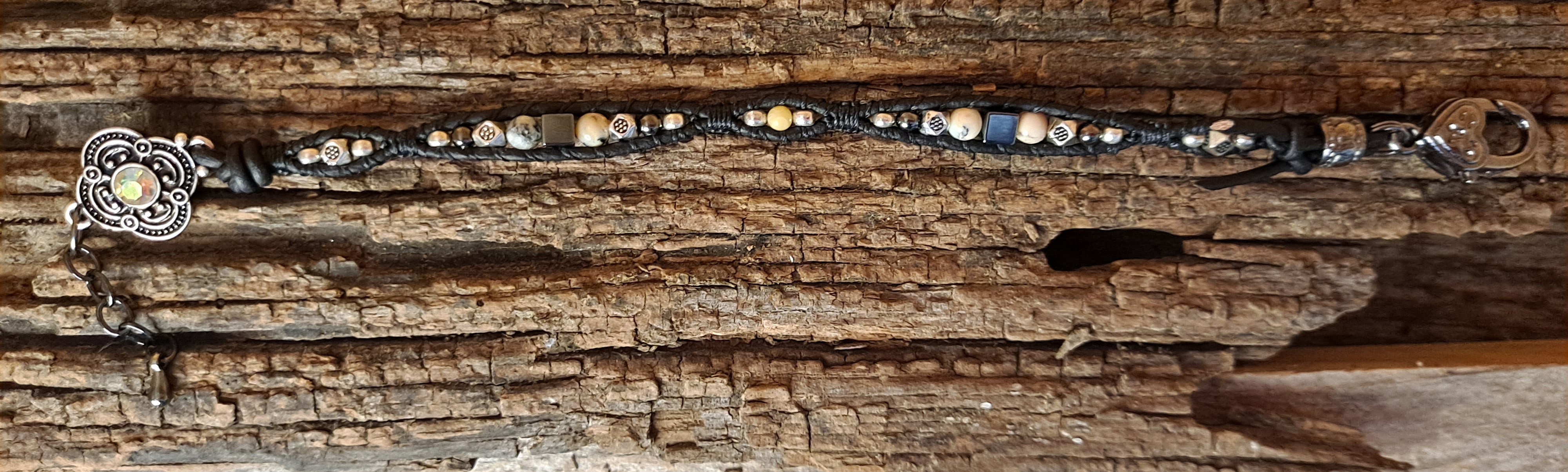 Bracelet Handmade, Single Wrap Leather Bracelet, Opal Beads (C24)