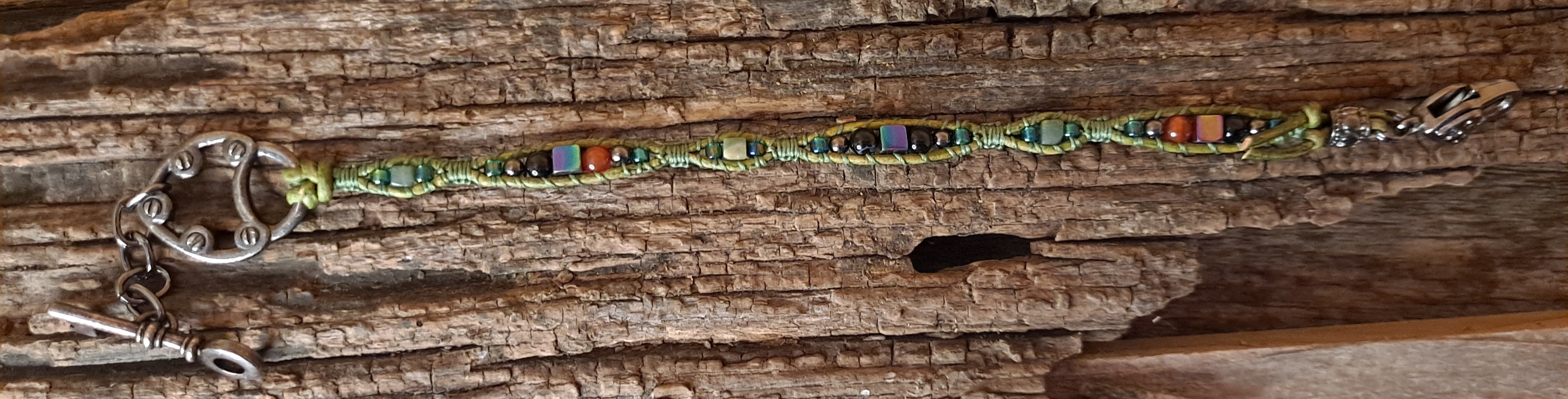 Bracelet Handmade, Single Wrap Leather Bracelet, Gemstone Mix Beads (C50)