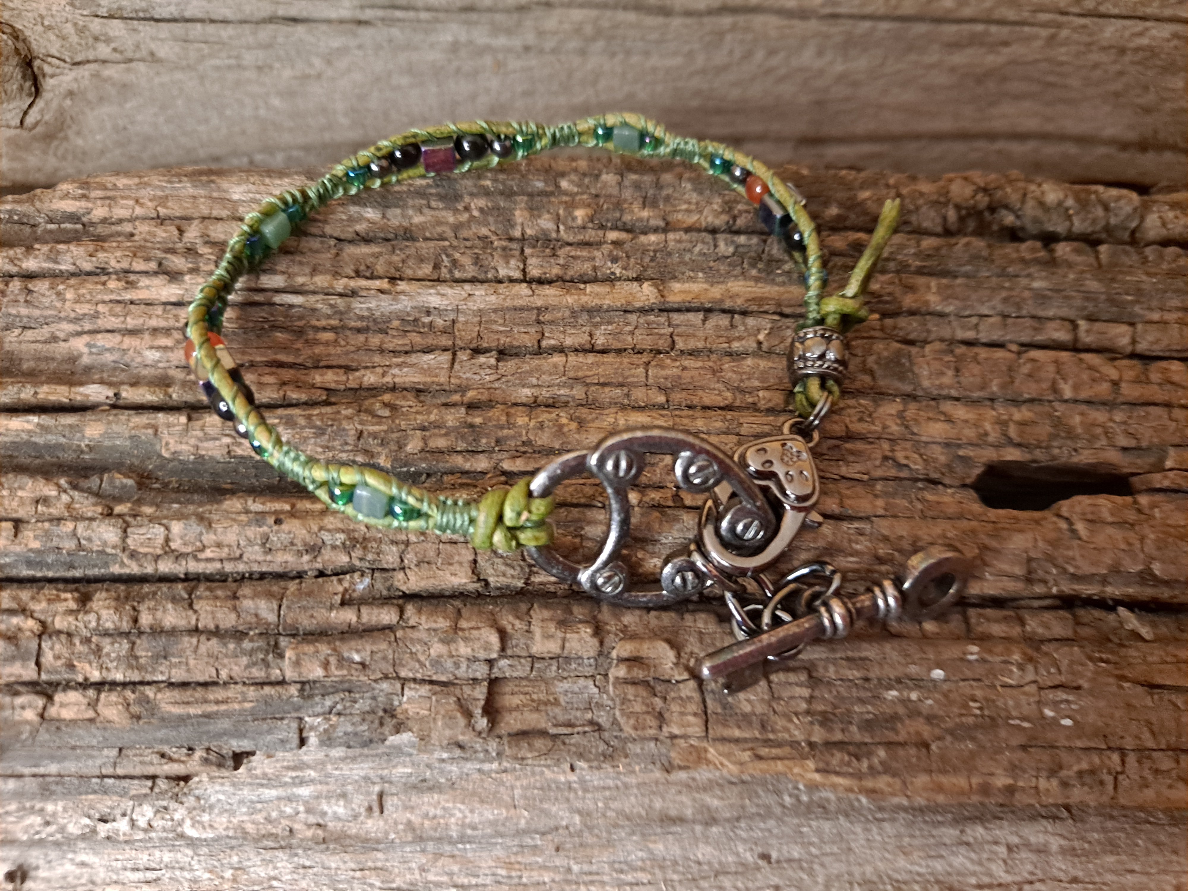 Bracelet Handmade, Single Wrap Leather Bracelet, Gemstone Mix Beads (C50)
