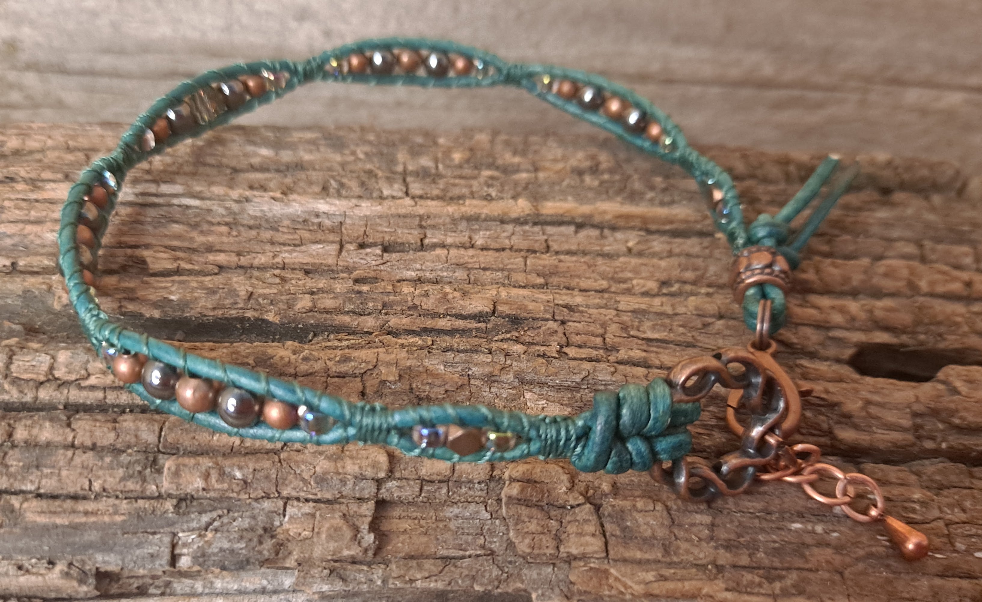 Anklet Handmade, Single Wrap Leather Anklet, Hematite Beads (B19)