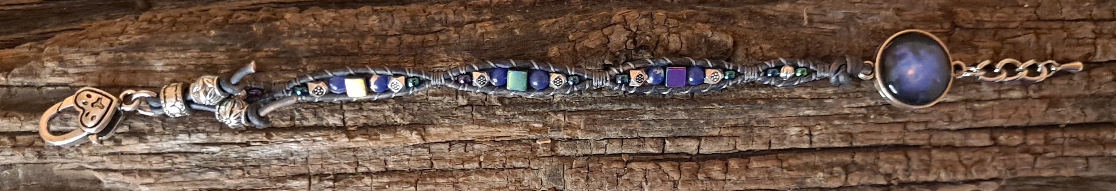 Bracelet Handmade, Single Wrap Leather Bracelet, Jasper Beads (C21)